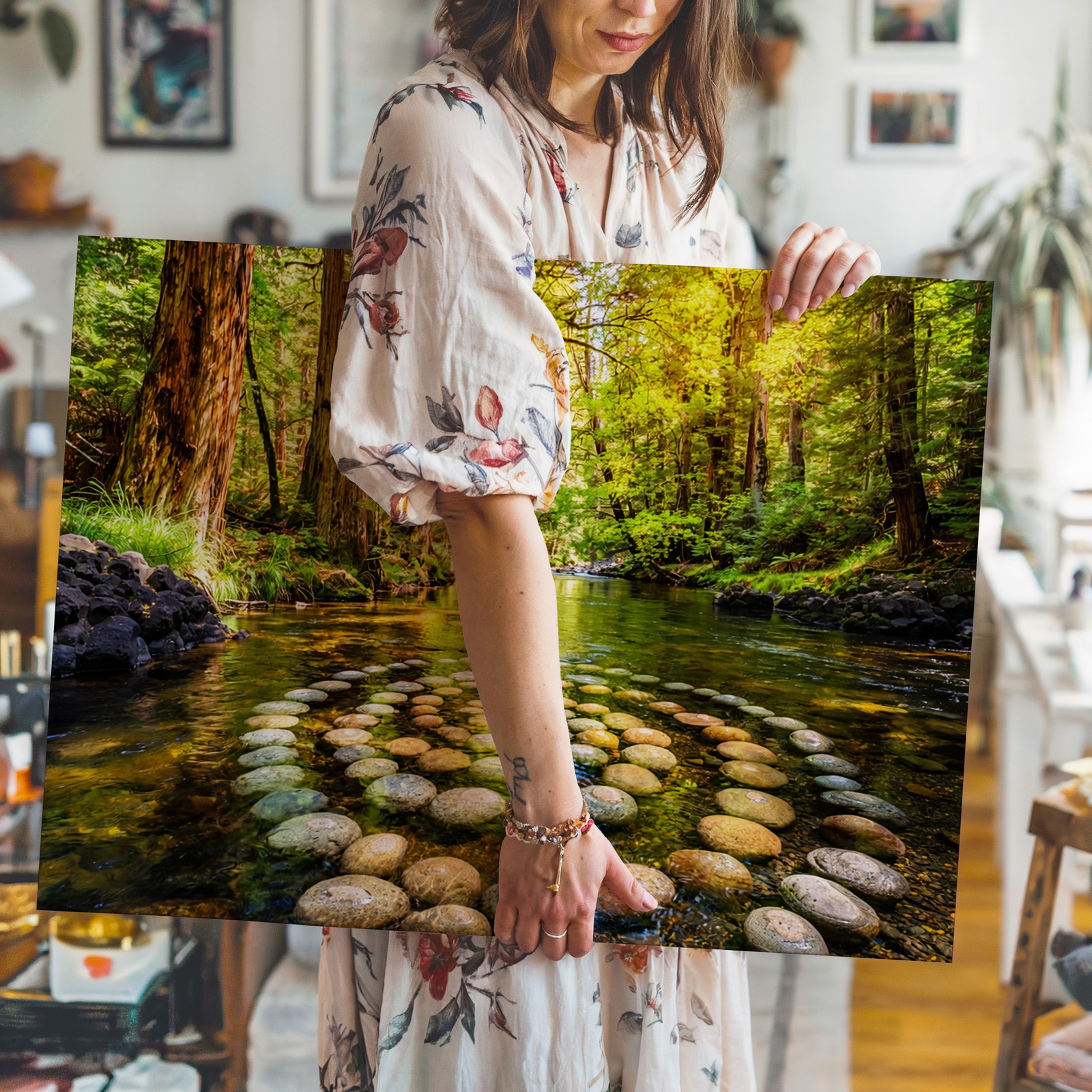 Spiral Rock Formation Canvas Wall Art Forest River Landscape Nature Print Decor
