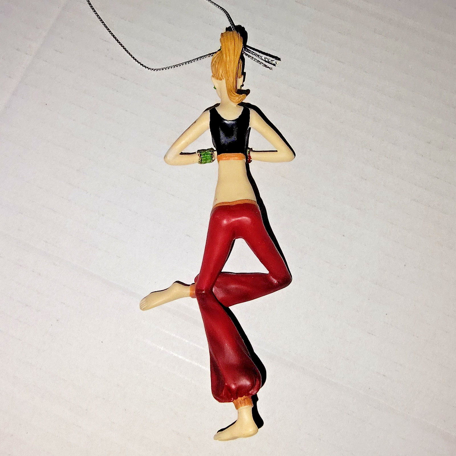 Yoga Woman Figurine Ornament – Red Pants, Butterfly Tattoo, Resin Decor 6.5″
