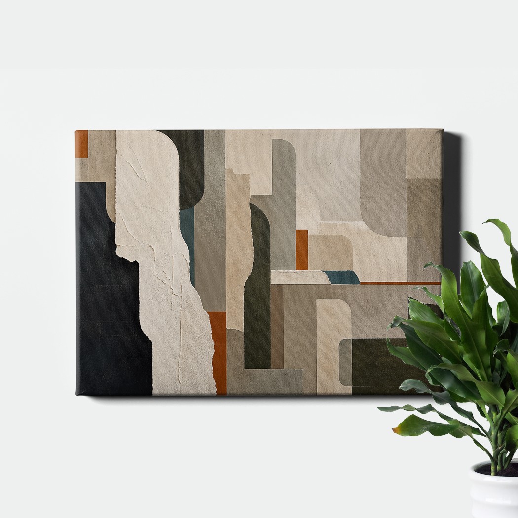 Textured geometric abstract collage in neutral tones Canvas Print
