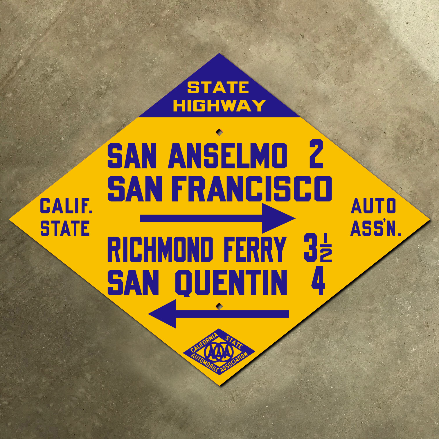 Richmond Ferry California CSAA San Francisco road sign auto club AAA highway