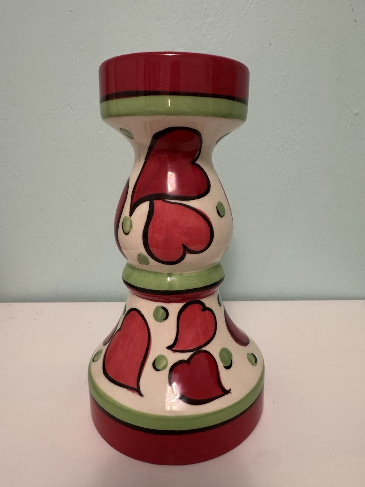 Gail Pittman Hand-Painted Heart Ceramic Vase | Made in USA | Red Green