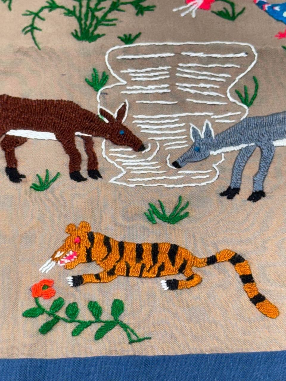 Handmade Embroidered Wall Hanging Tapestry with Animals & Birds 55×57 cm