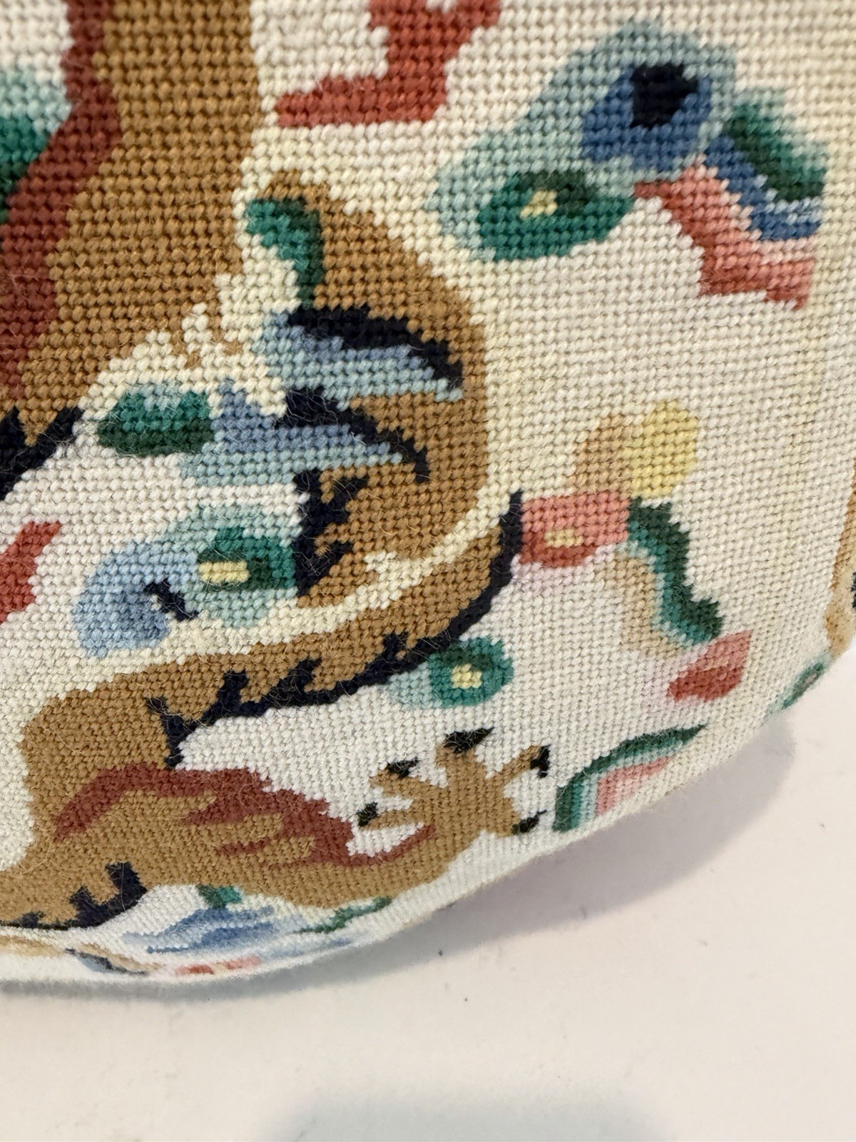 Vintage Octoganal Chinese Dragon Needlepoint Pillow-multicolor