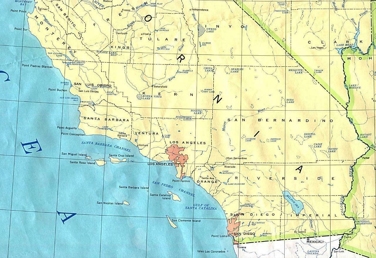 SOUTHERN CALIFORNIA MAP GLOSSY POSTER PICTURE PHOTO BANNER PRINT road area 5866