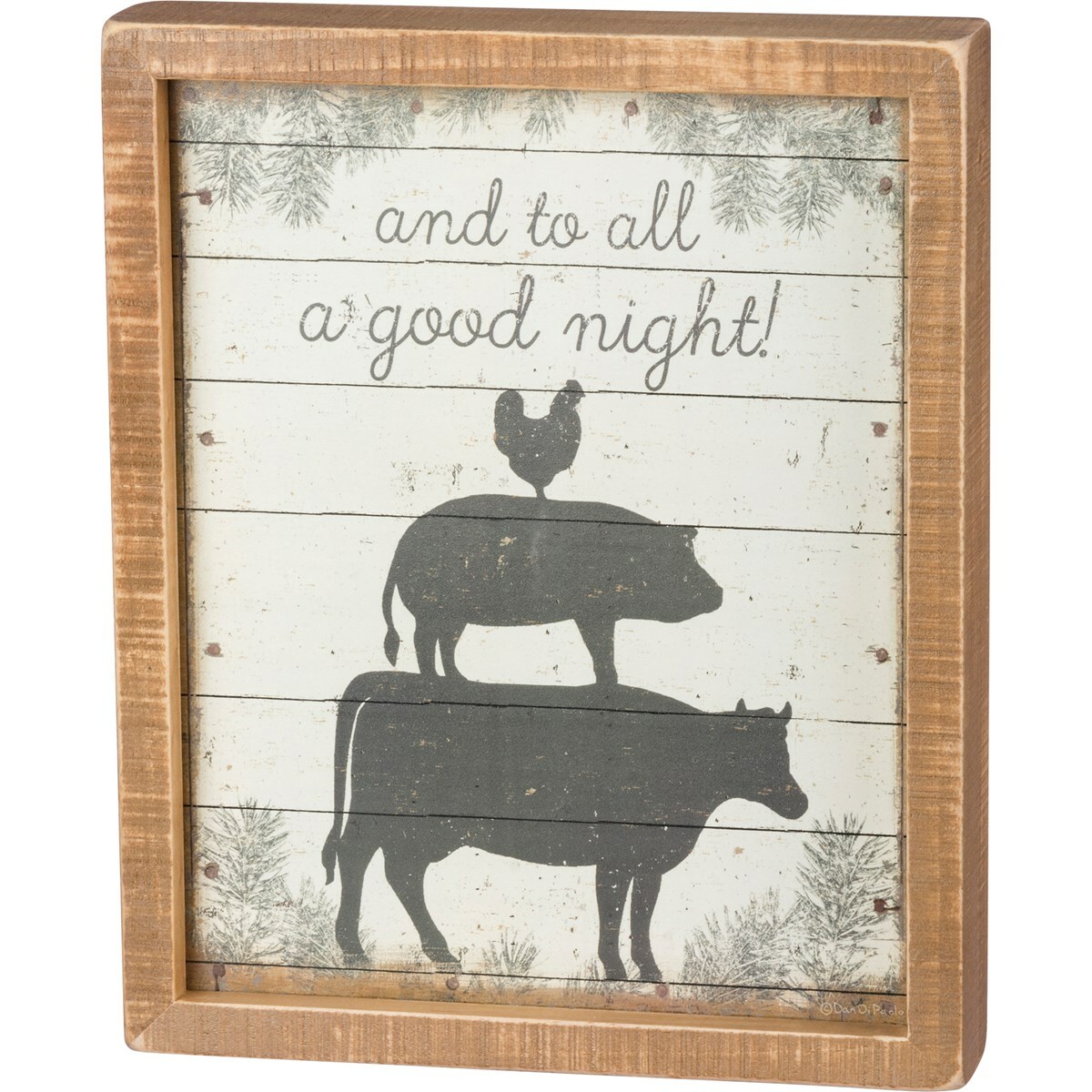 NEW~Wood Inset Slat Sign~Christmas~And To All A Good Night!~Stacked Farm Animals
