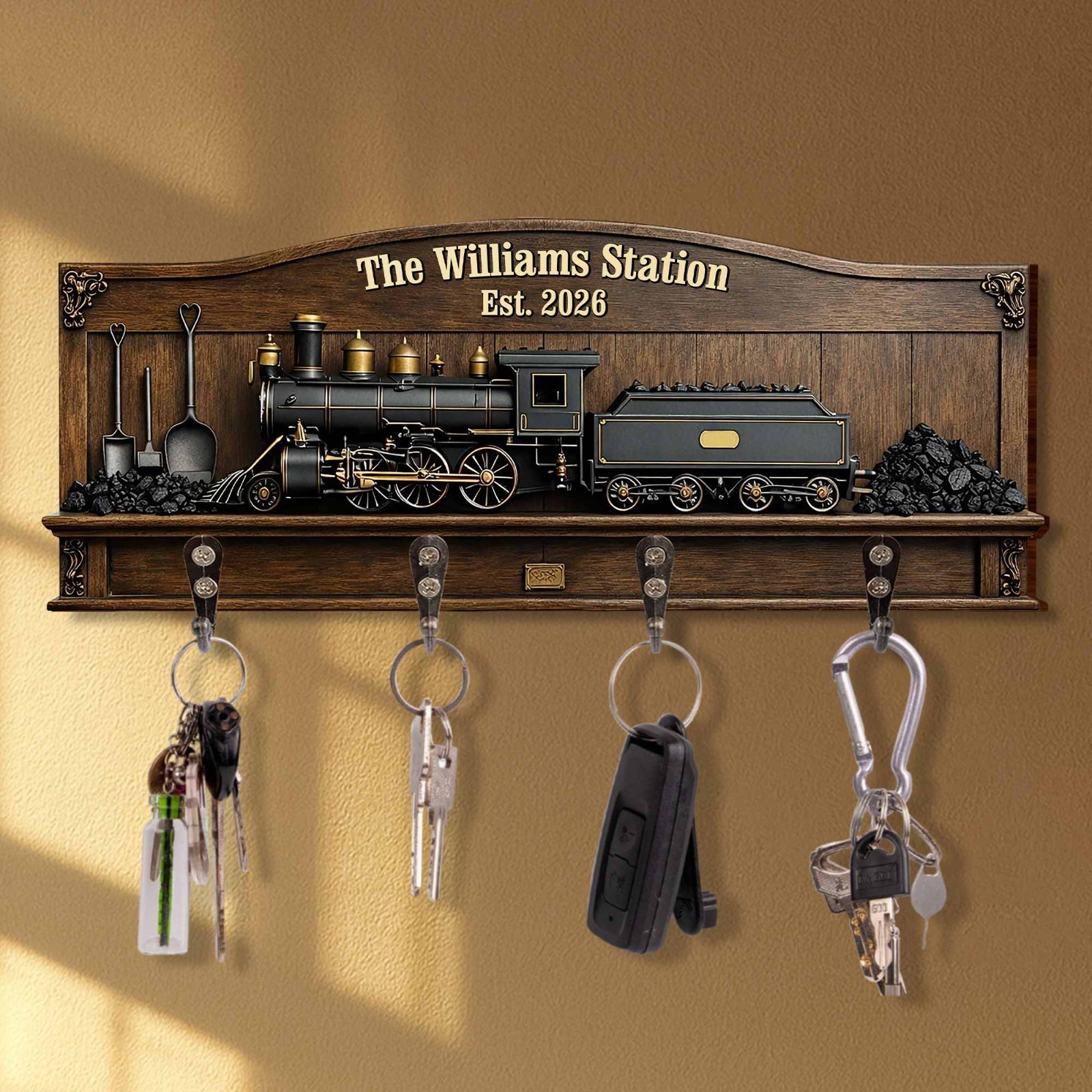 The Family Station With Vintage Steam Train And Locomotive – Key Holder