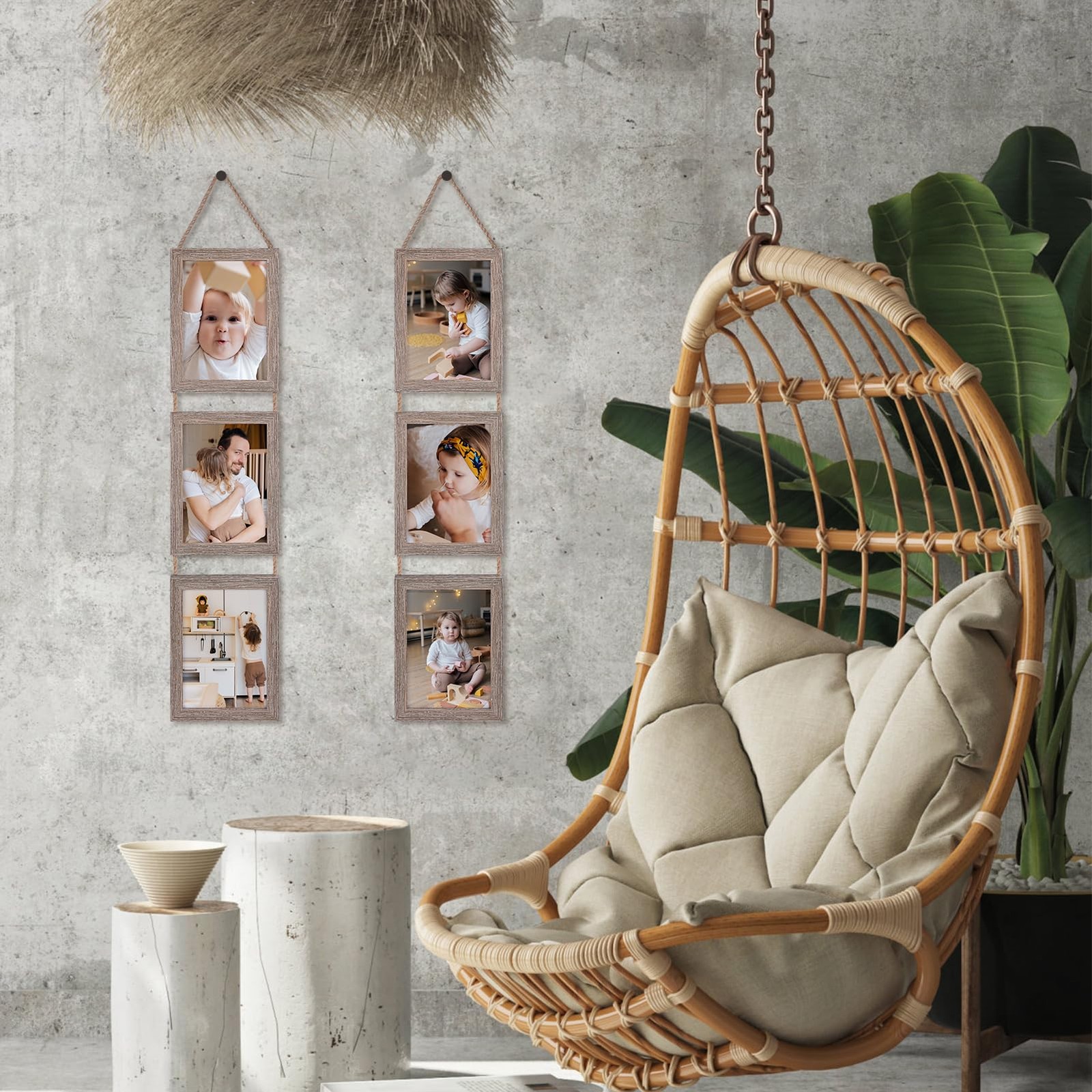 5×7 Collage Hanging Triple Picture Frames Set, Rustic 6 Opening Vertical Fram…