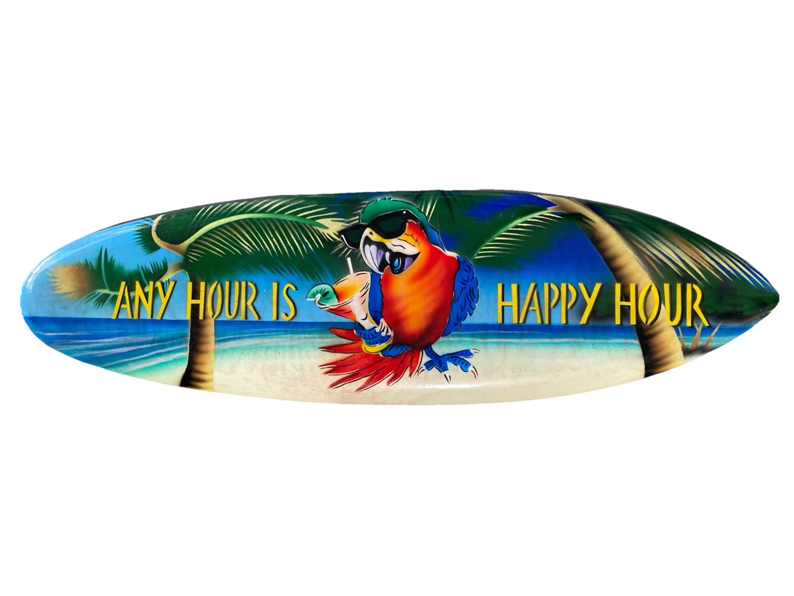 39” ANY HOUR IS HAPPY HOUR PARROT WALL HANGING ART ISLAND HOME DECOR AIR BRUSH