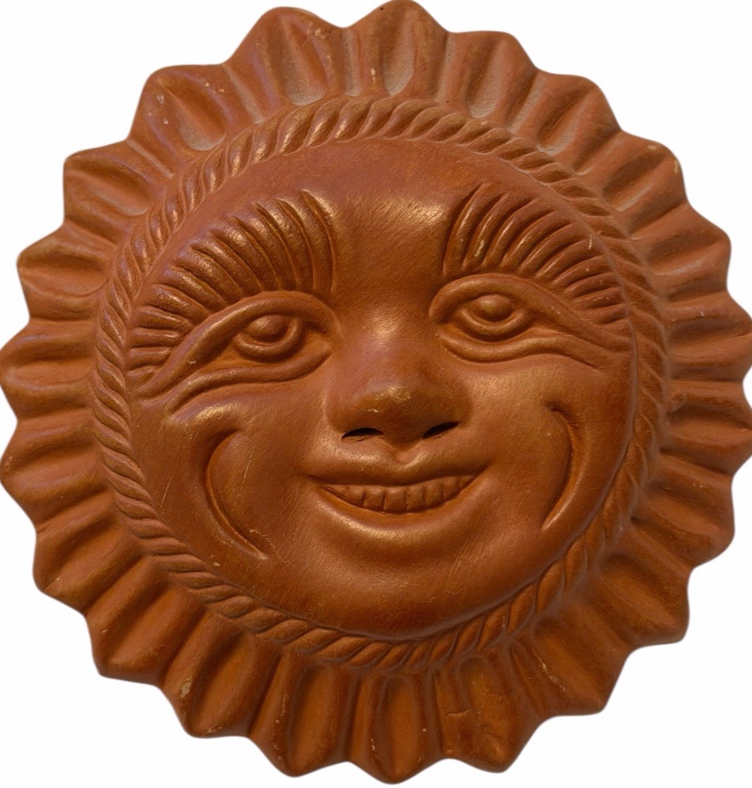 VINTAGE HANDMADE TERRACOTTA SUN FACE Celestial Wall Decor 7” MEXICO 3312-45
