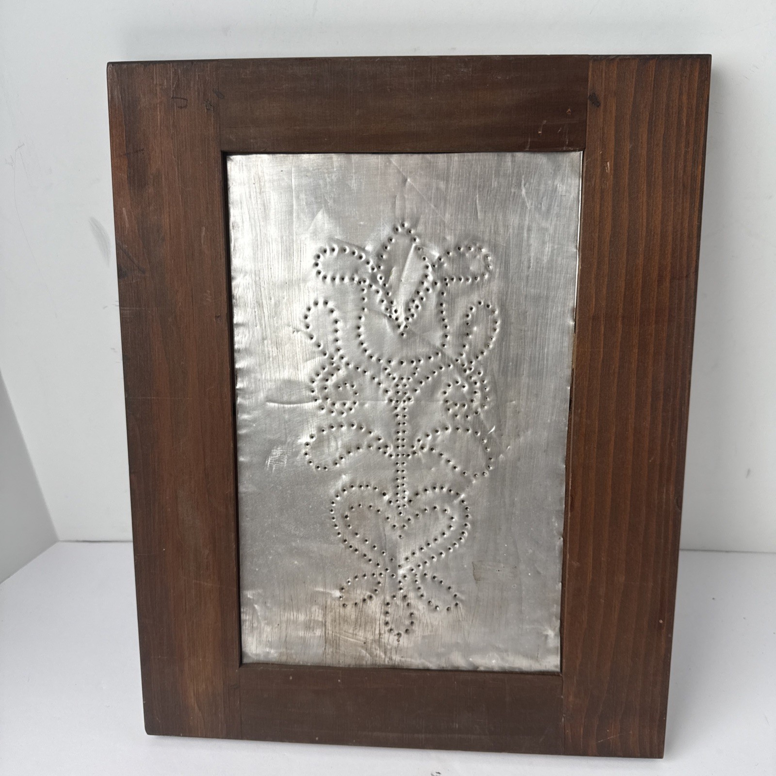 Primitive/Rustic Punched Tin And Wood Wall Decor 12.5″ x 10″