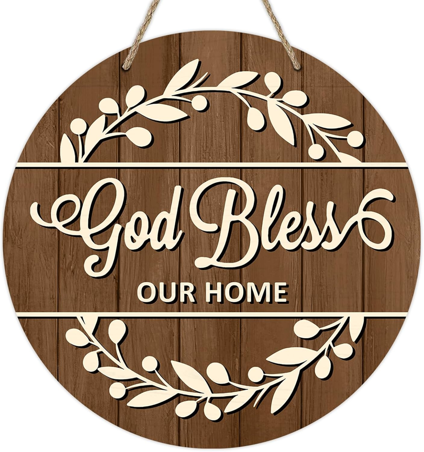 Christian God Bless Our Home Front Door Sign, Religious Faith Farmhouse Wood Doo