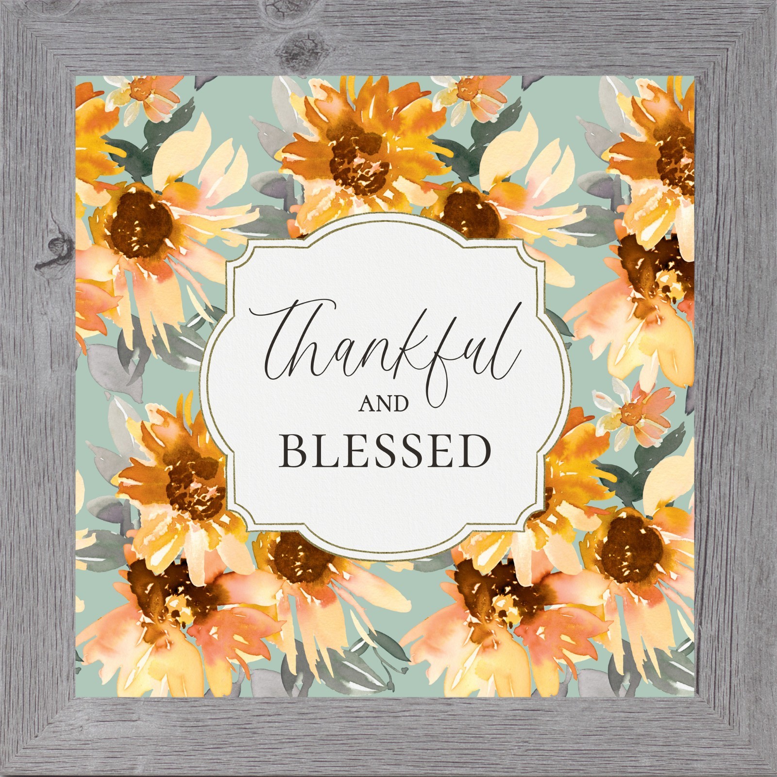 Thankful and Blessed Fall Framed Wall Art Sage Sunflower Thanksgiving Decor