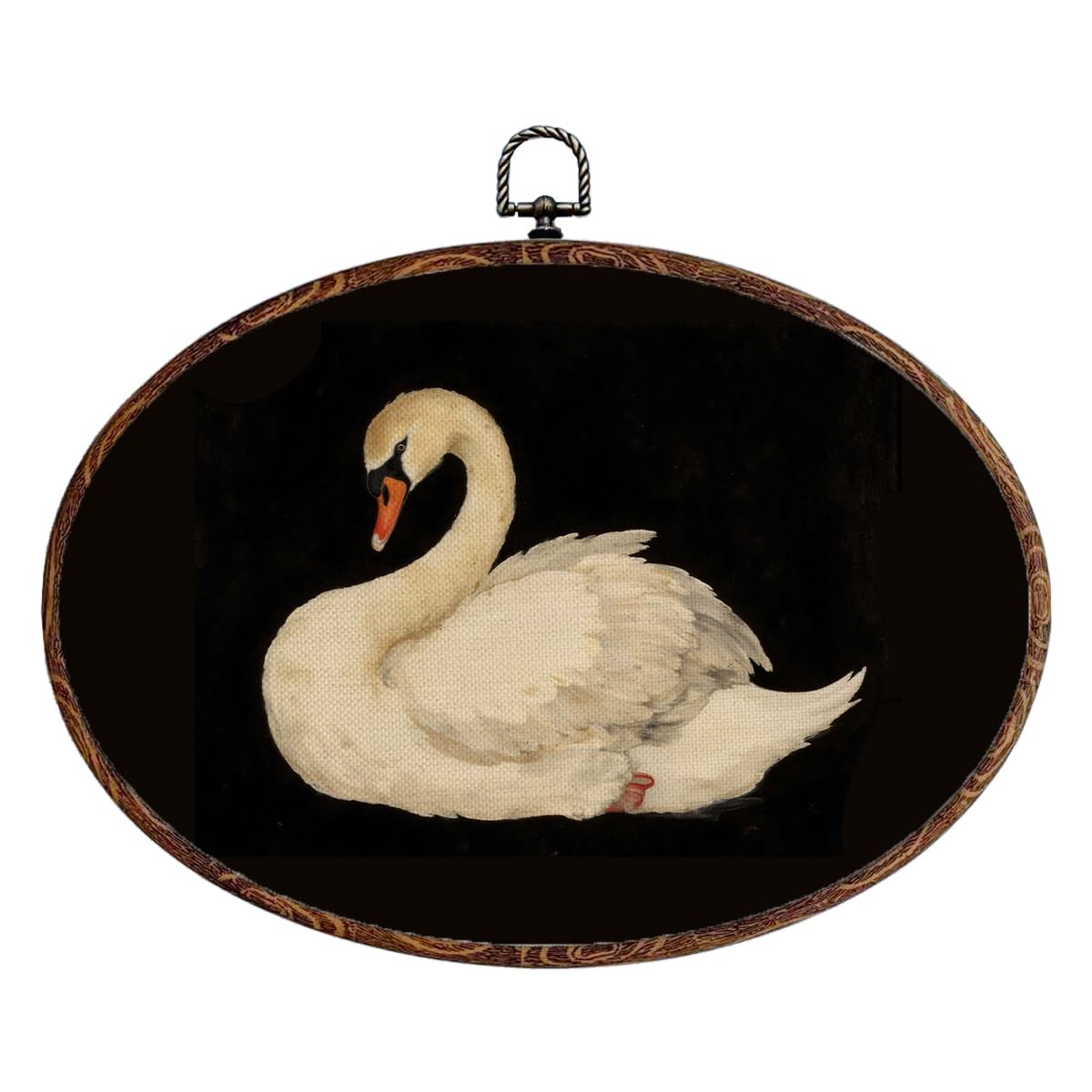 Vintage Swan Oval Framed Wall Art, Rustic Animal Swan Prints Canvas Art Paint…