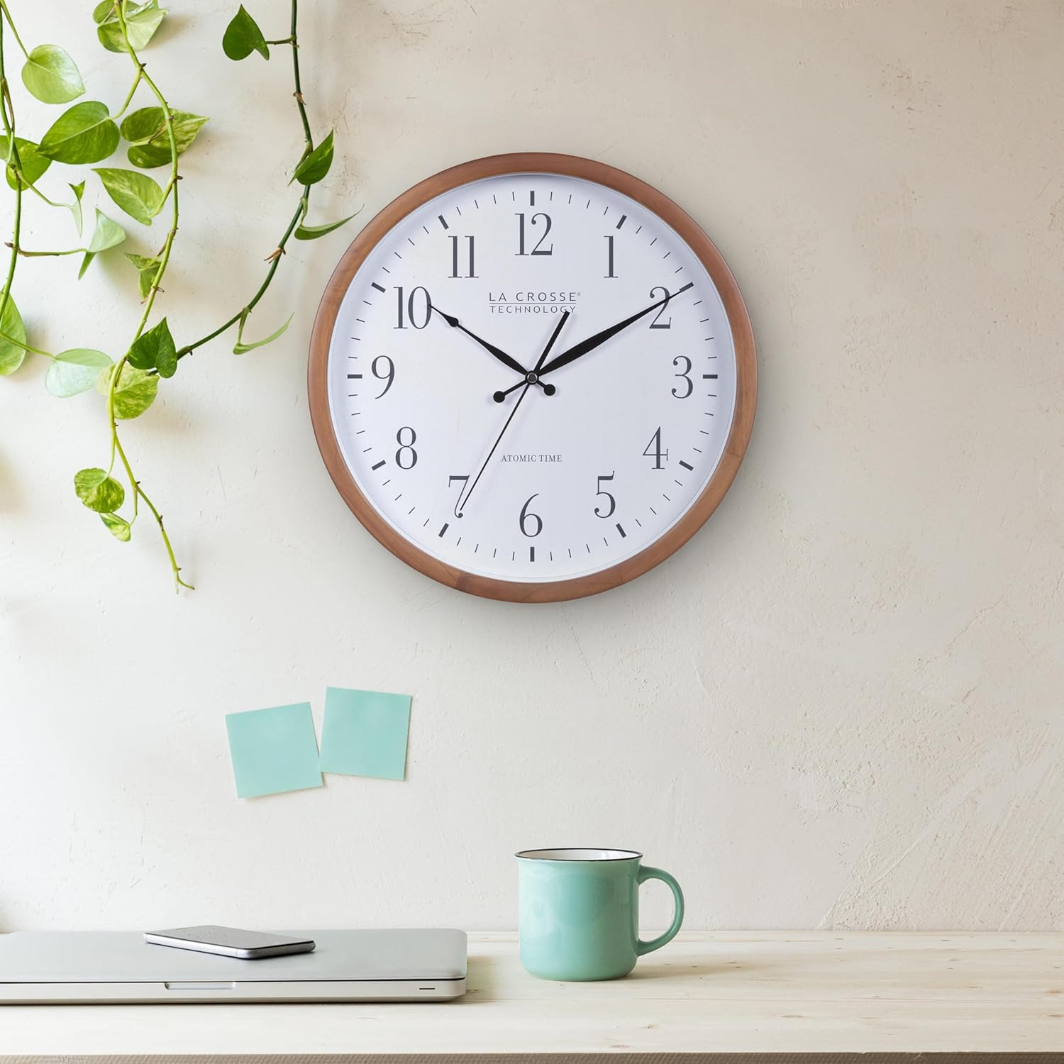Atomic Analog Wall Clock, Wood, 12.80″ (404-50447)