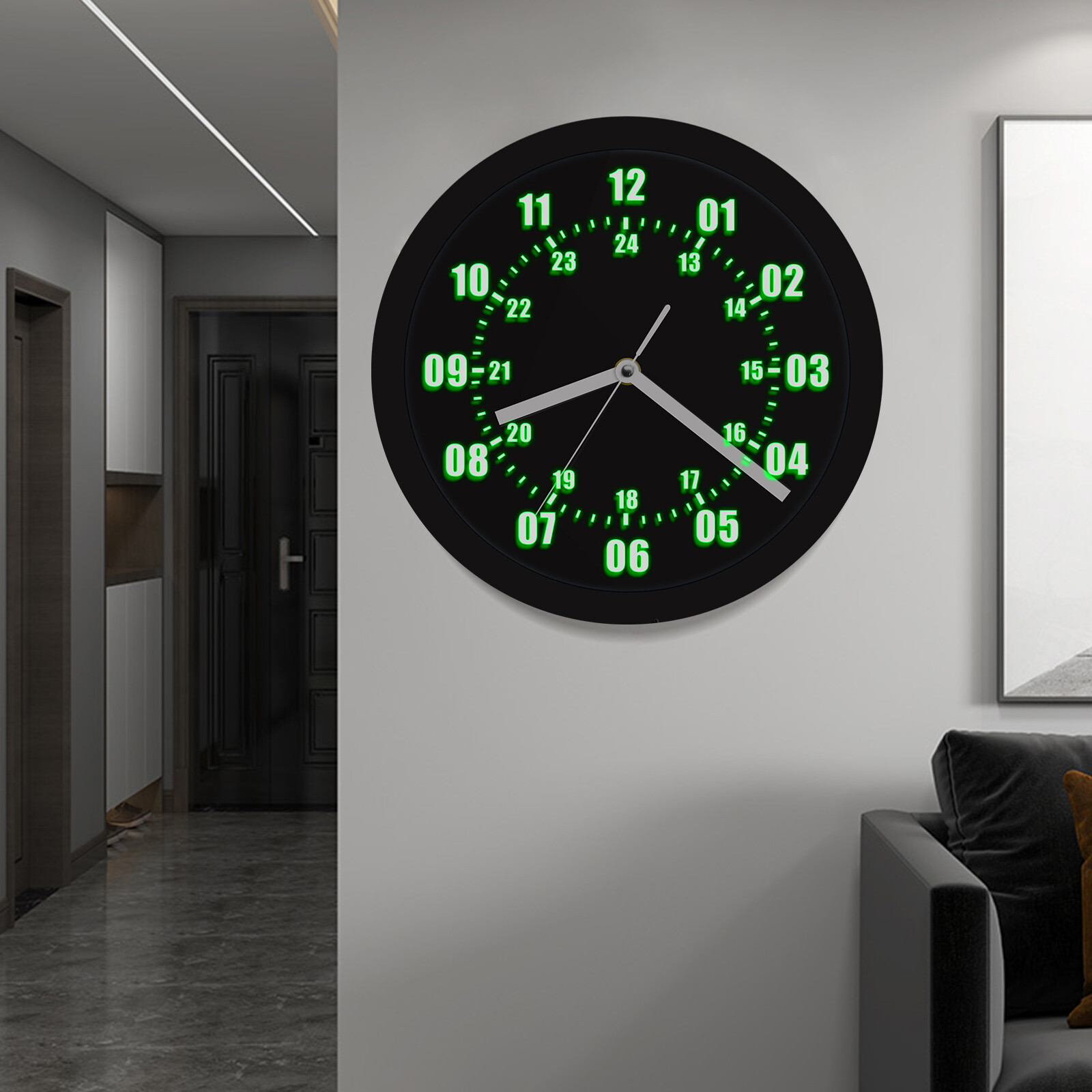 Military Time 12/24 Hours Display Wall Clock Watch Style with LED Backlight