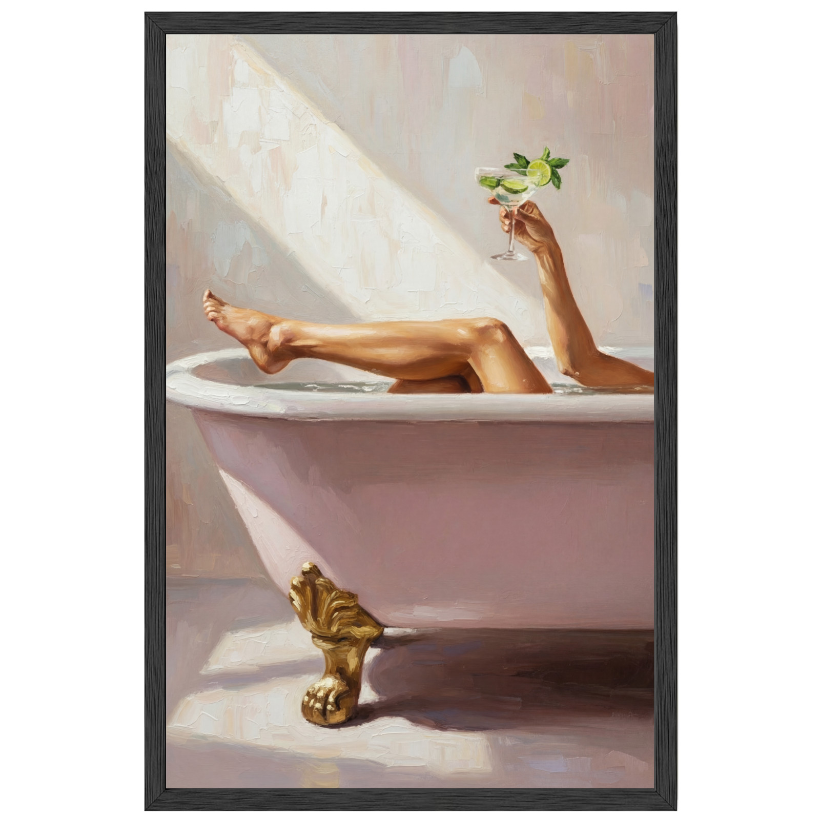 Modern Bathroom Wall Art Pink Bathtub Framed 11×17 Bathroom Spa Decor Gift