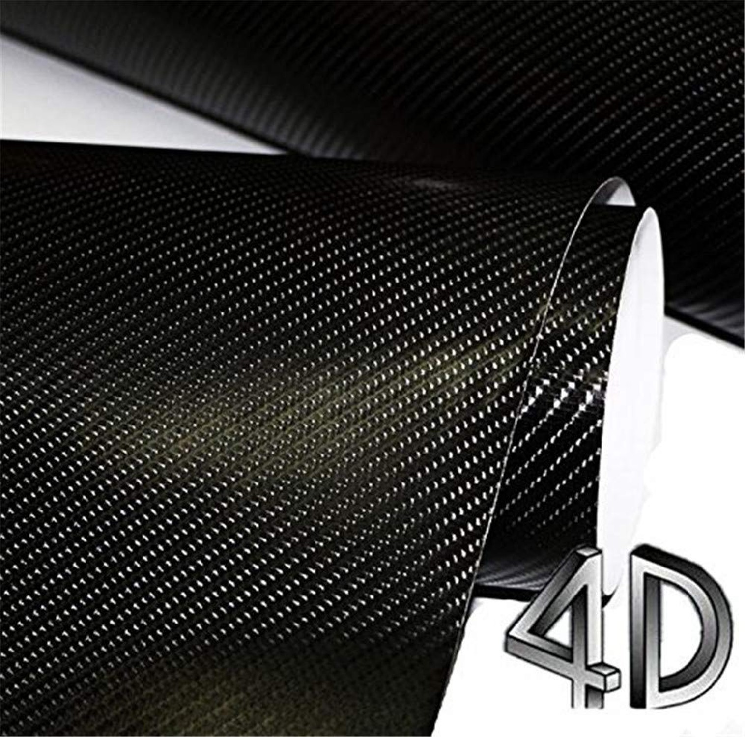 4D Black Carbon Fiber Vinyl Wrap Sticker Air Release Free Anti-Wrinkle with T…