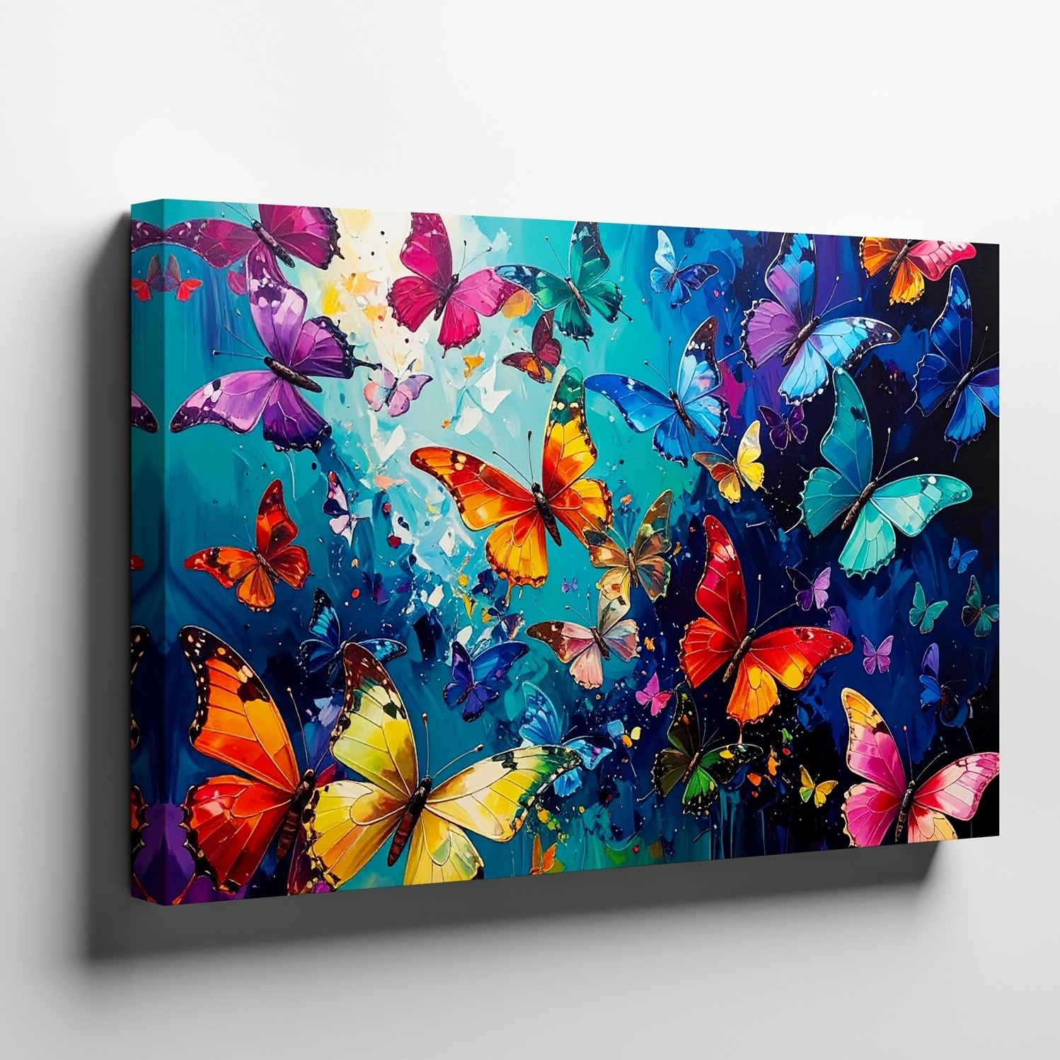 Canvas Wall Art a Dynamic Composition of Many Colorful Butterflies Against a