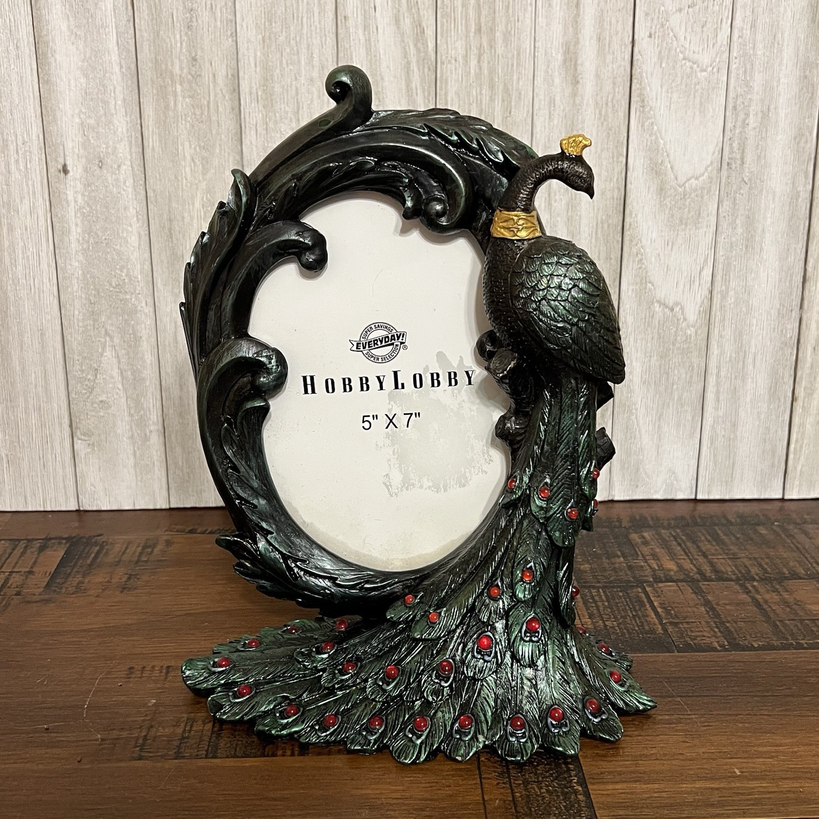 Hobby Lobby – Plastic/Resin Peacock 5×7 Picture Frame w/ Red Jeweled Feathers