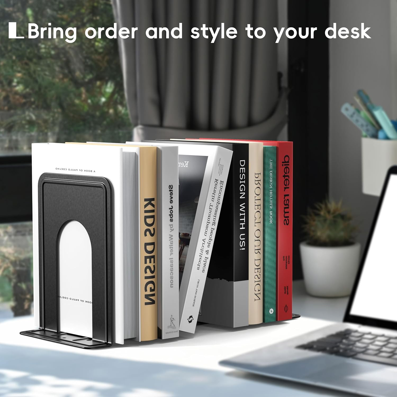 Heavy Duty Metal Bookends Set 4 Pack Black Book Supports for Shelves Office