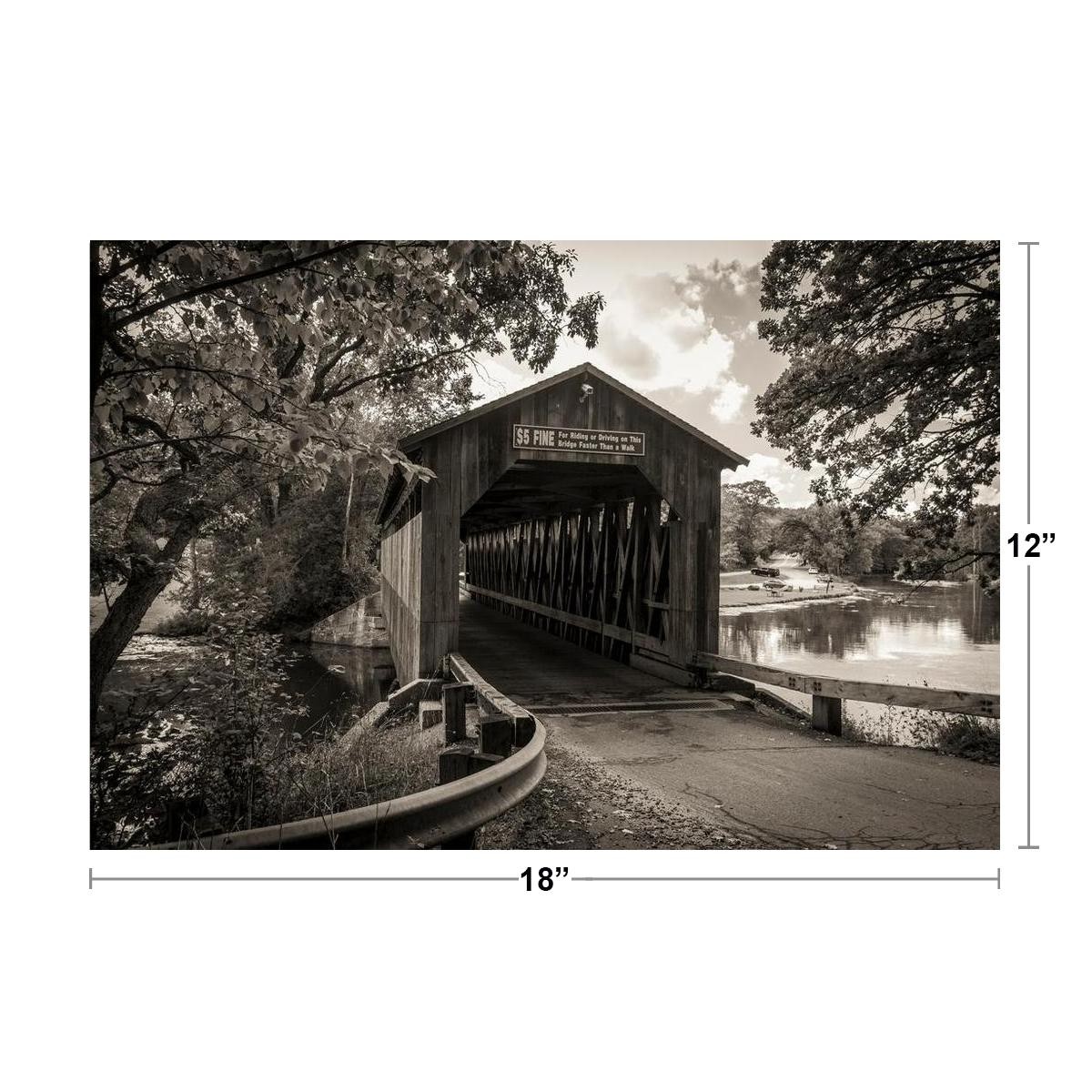 Michigan Historical Covered Bridge B&W Photo Art Print Poster 18×12