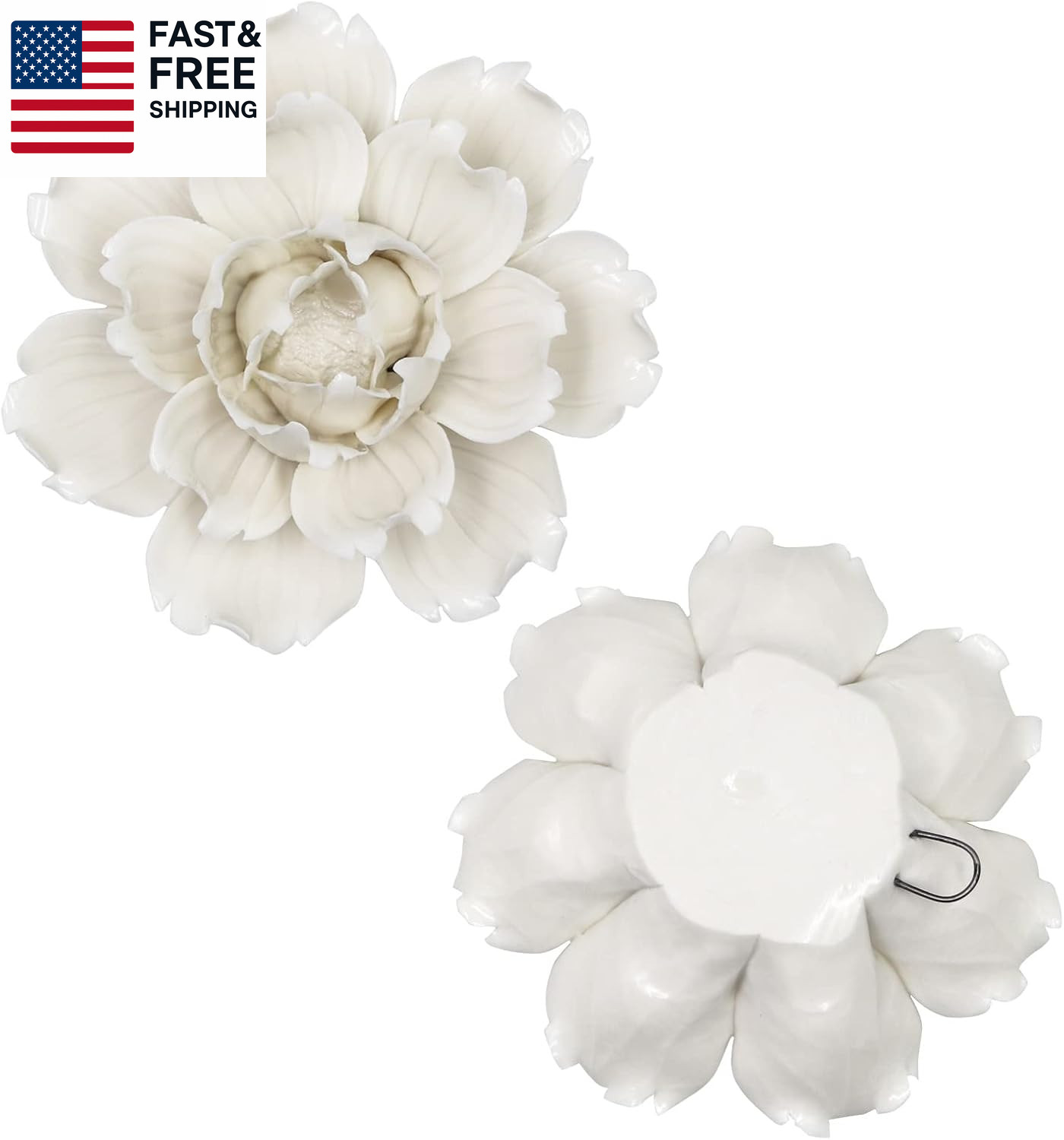 5 Pcs Ceramic Flower Wall Decor Handcrafted 3D Hanging Porcelain Flowers Wall Ar