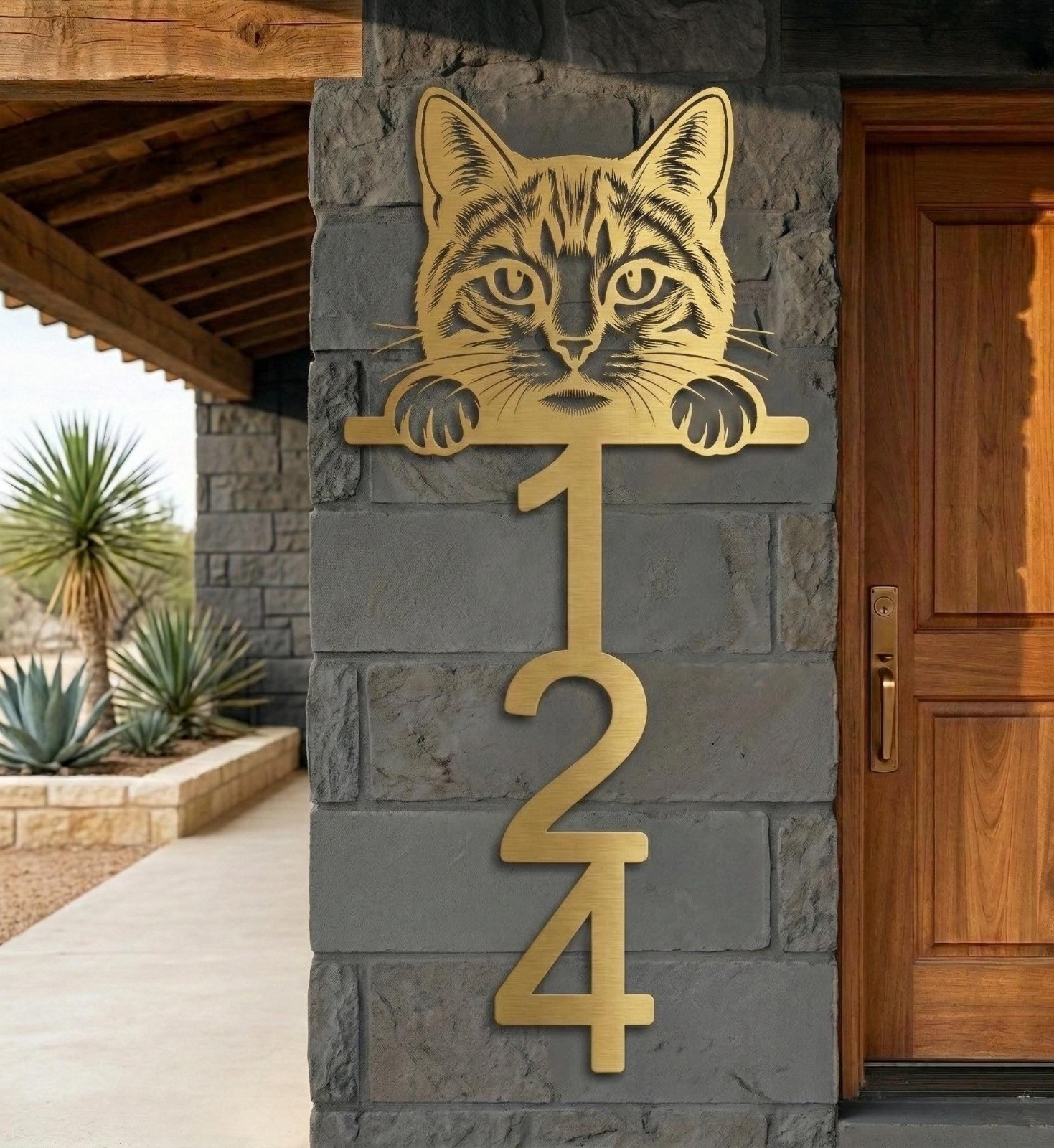 Custom Cat House Numbers Vertical Metal Address Sign Outdoor Home Decor