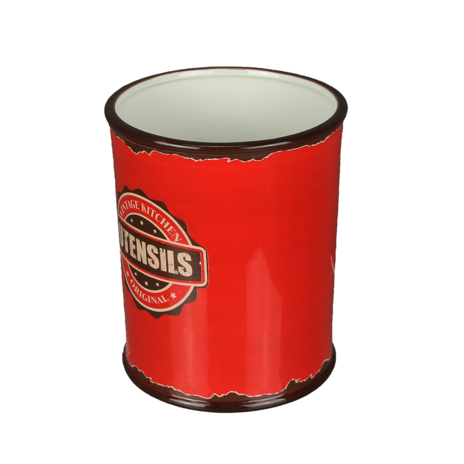 Antiqued Finish Ceramic Crock Kitchen Utensil Holder 8 Inches High