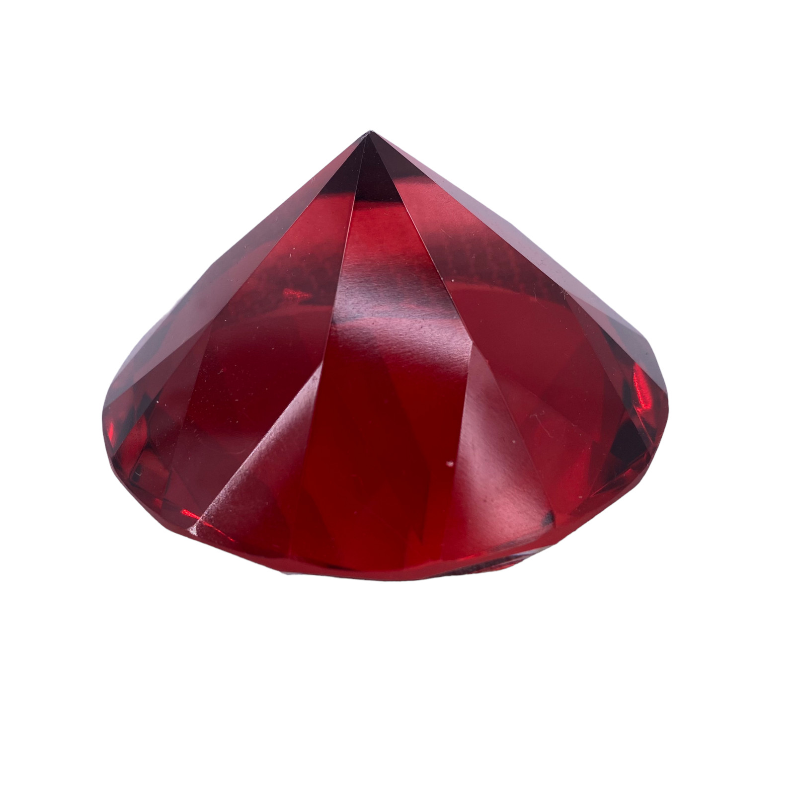 Paperweight Round Red Crystal Diamond Shaped Decor .5″ Across 2″ Tall