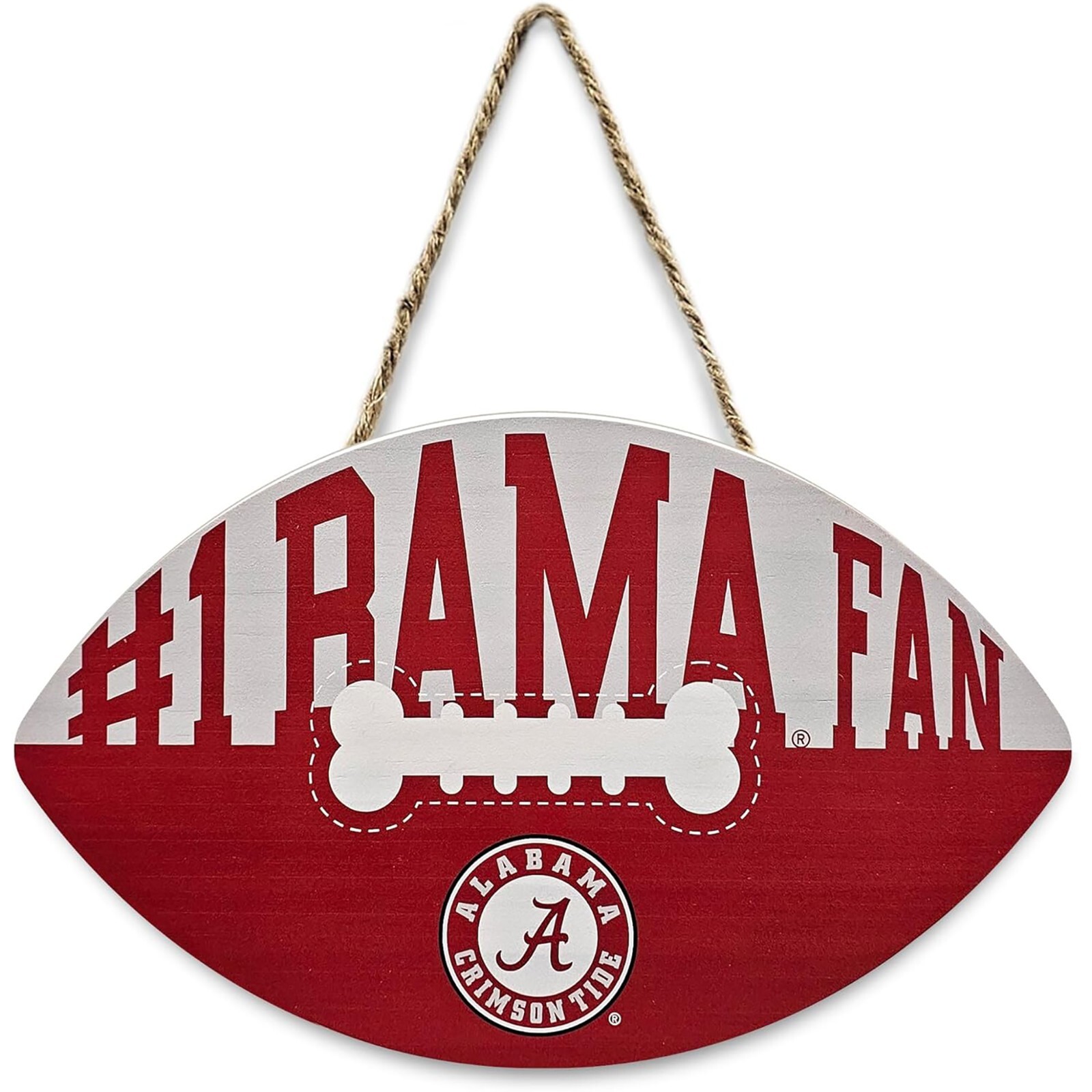 Pets First NCAA Football Shape Wooden Wall Sign with Dog Bone Design & Team Logo