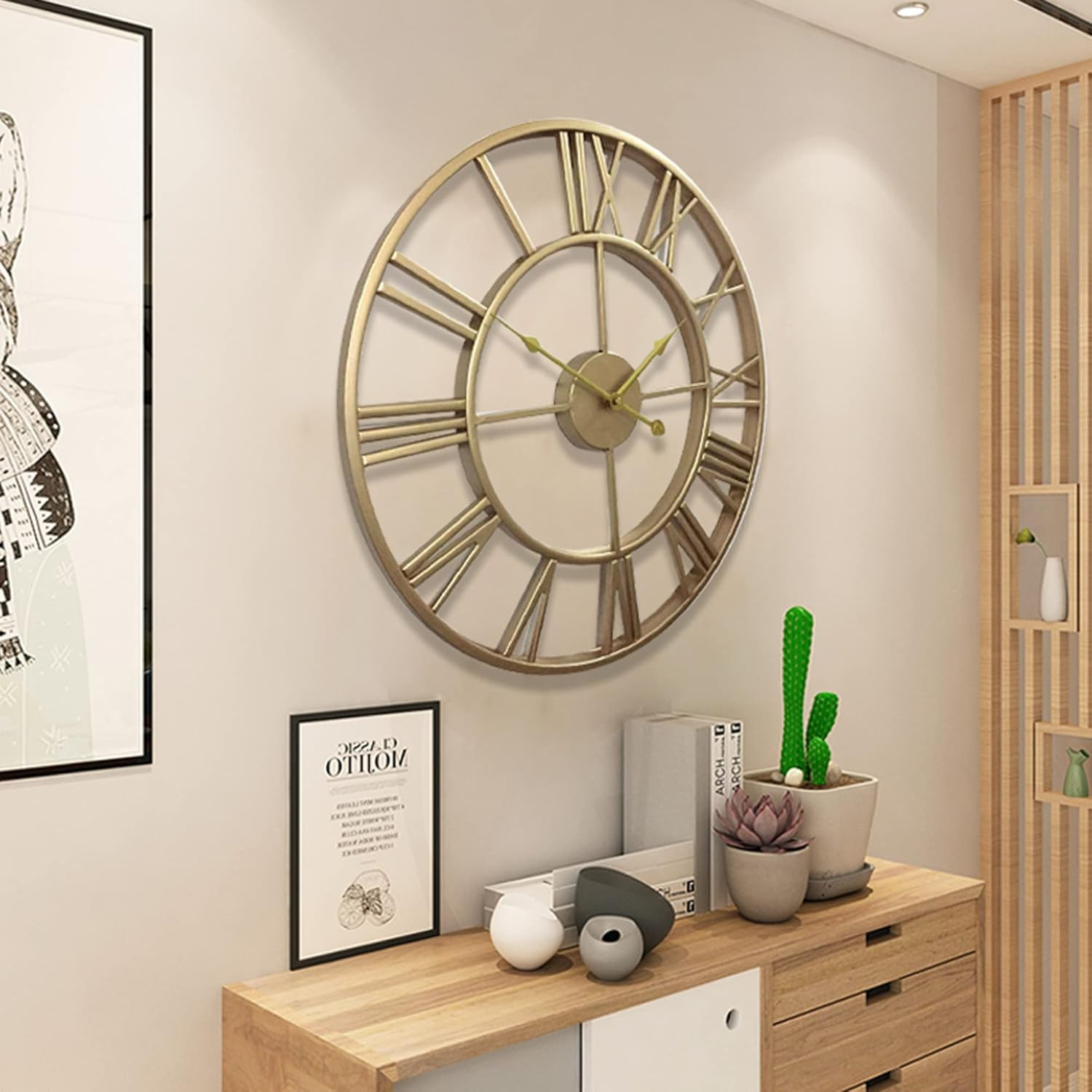 24 Inch Large Home Decor Wall Clock for Living Room Non Ticking Iron Art Clocks