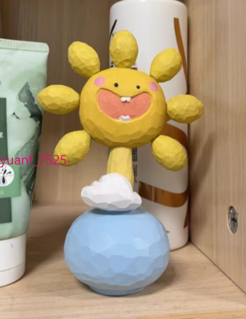 Sunflower Handcrafted Wood Sculpture Ornament Smile Face Halloween Gift Handmade