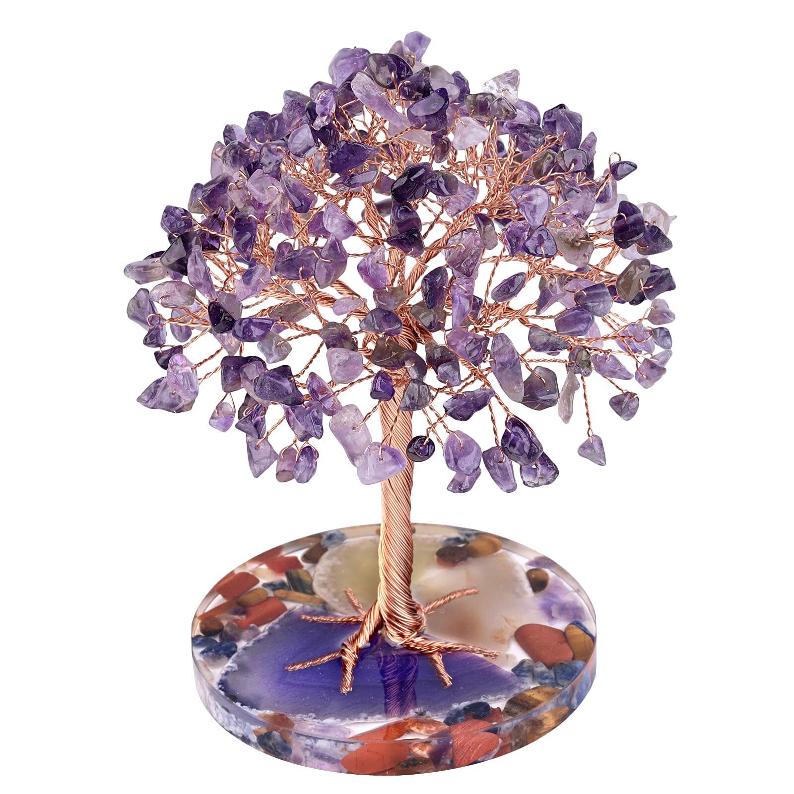 Rockcloud 4.7″-5.5″ Crystal Stone Money Tree with Agate Slice Base Bonsai Tre…