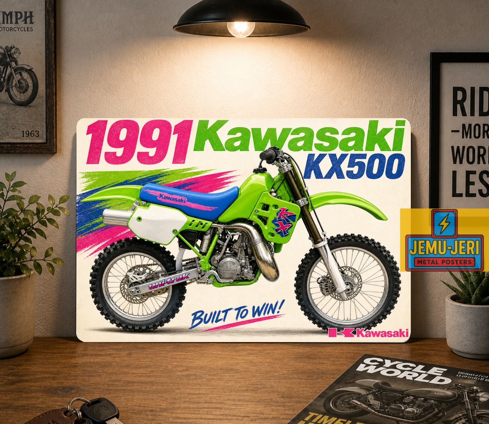 1991 Kawasaki KX500 Motorcycle Metal Poster 30x20cm Sign