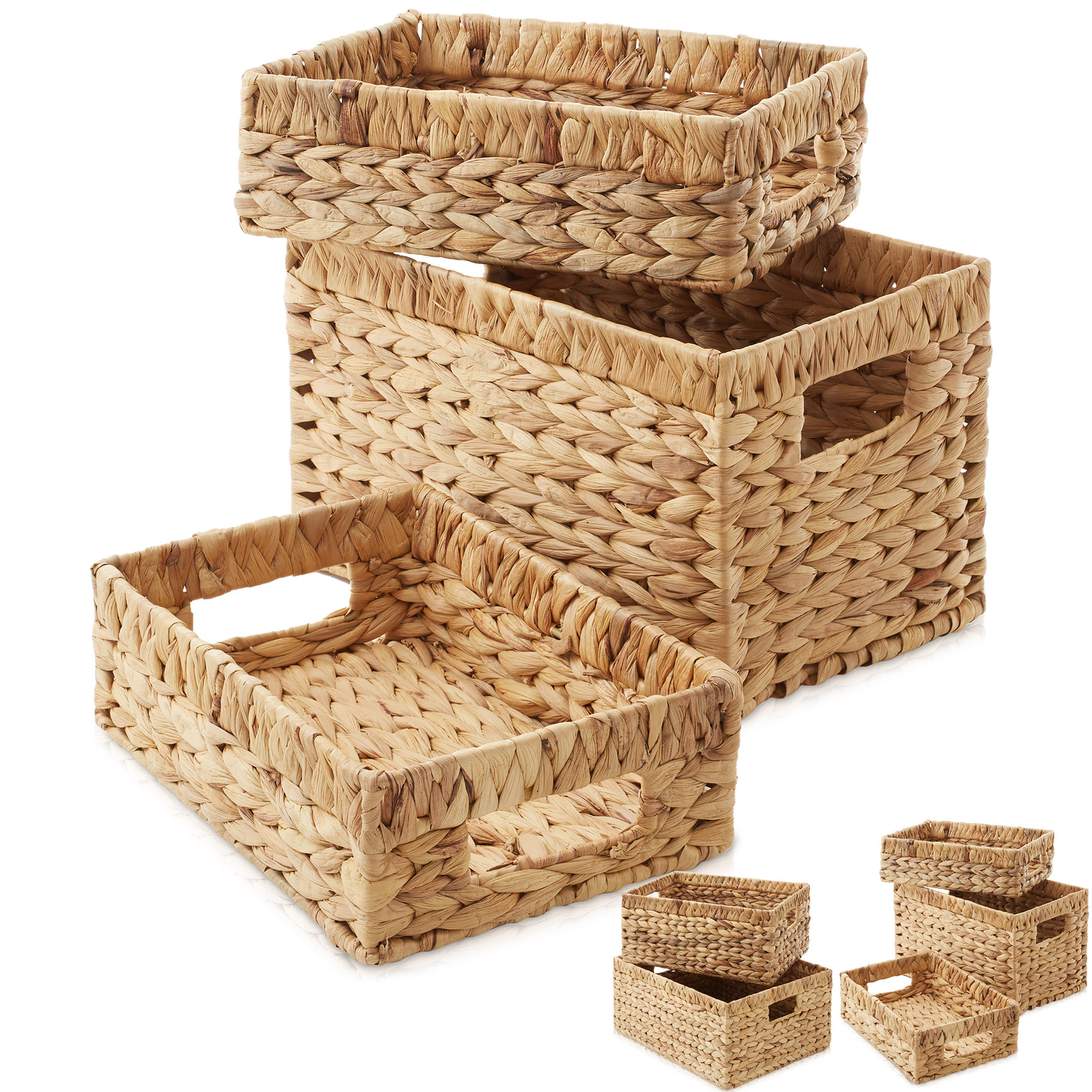 Hyacinth Wicker Storage Basket Set Woven Organizer Bins for Shelves, Natural