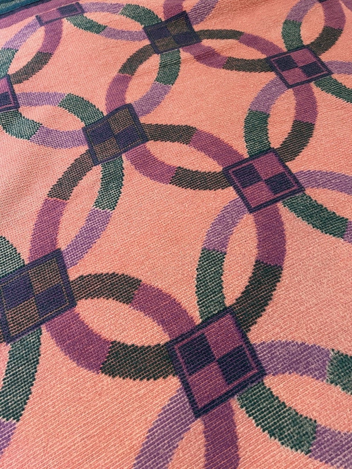 Vintage SAN MARCOS Blanket Throw Woven Pink Purple Teal 74”x54 Rare