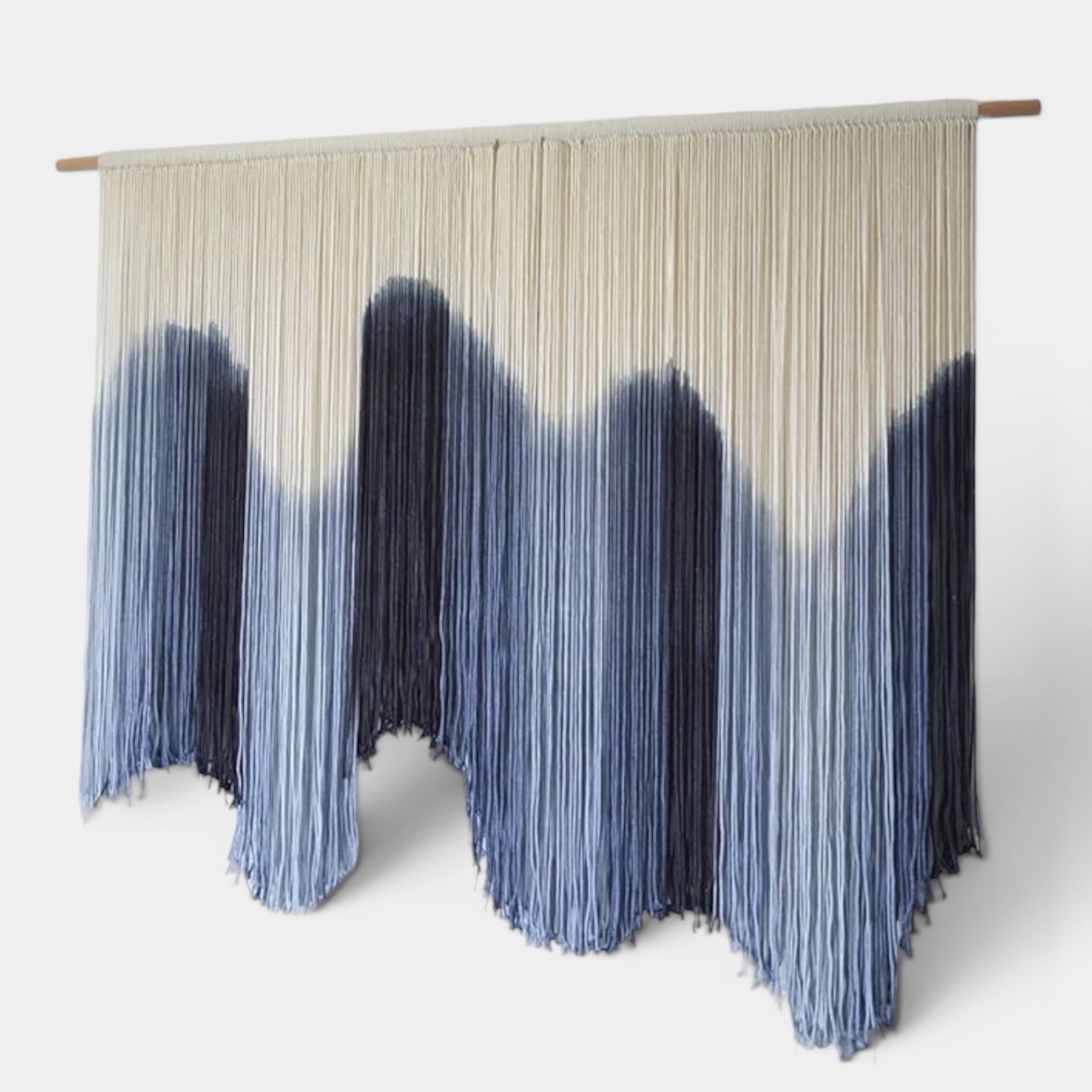 NEW Anthropologie XL Blue Dip Dyed Boho Tapestry Macrame Wall Hanging Art 57×40