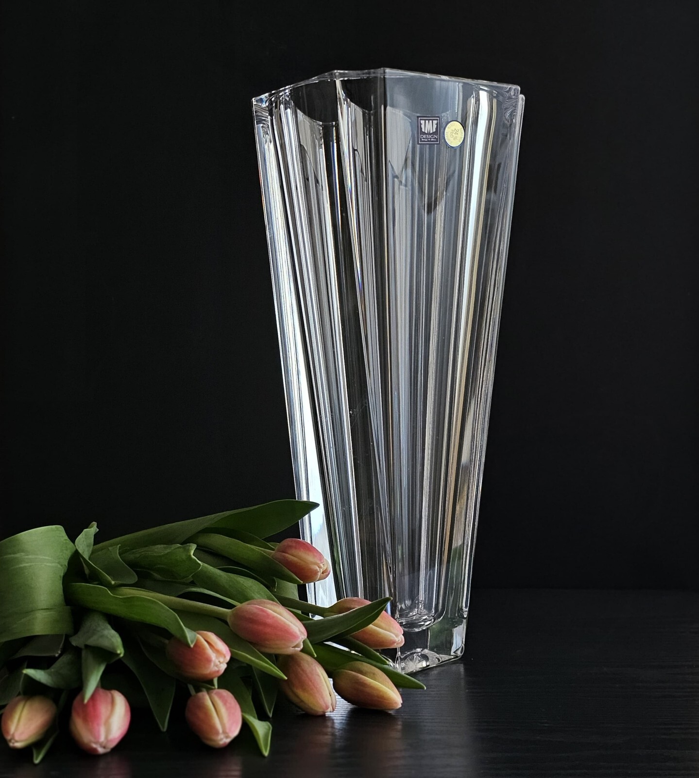 Bohemia Crystal Clear Vase “Balzac” – 13″ Tall | Czech Republic Glass art