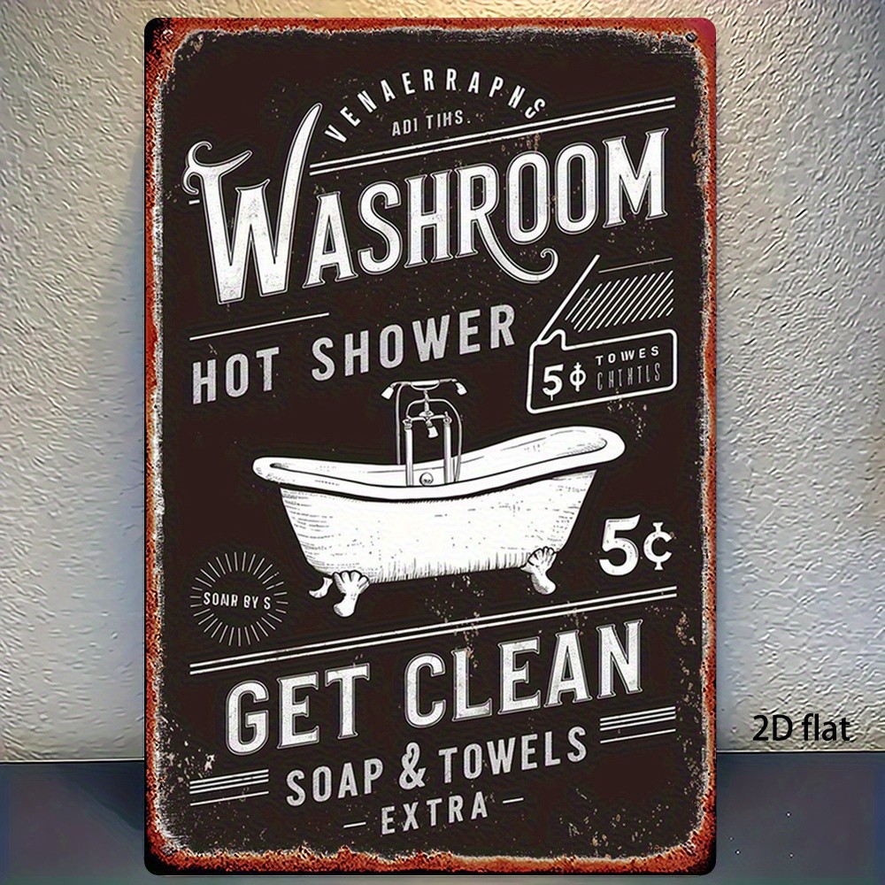 Vintage Bathroom Metal Sign Washroom Shower 20x30cm Rustic Iron