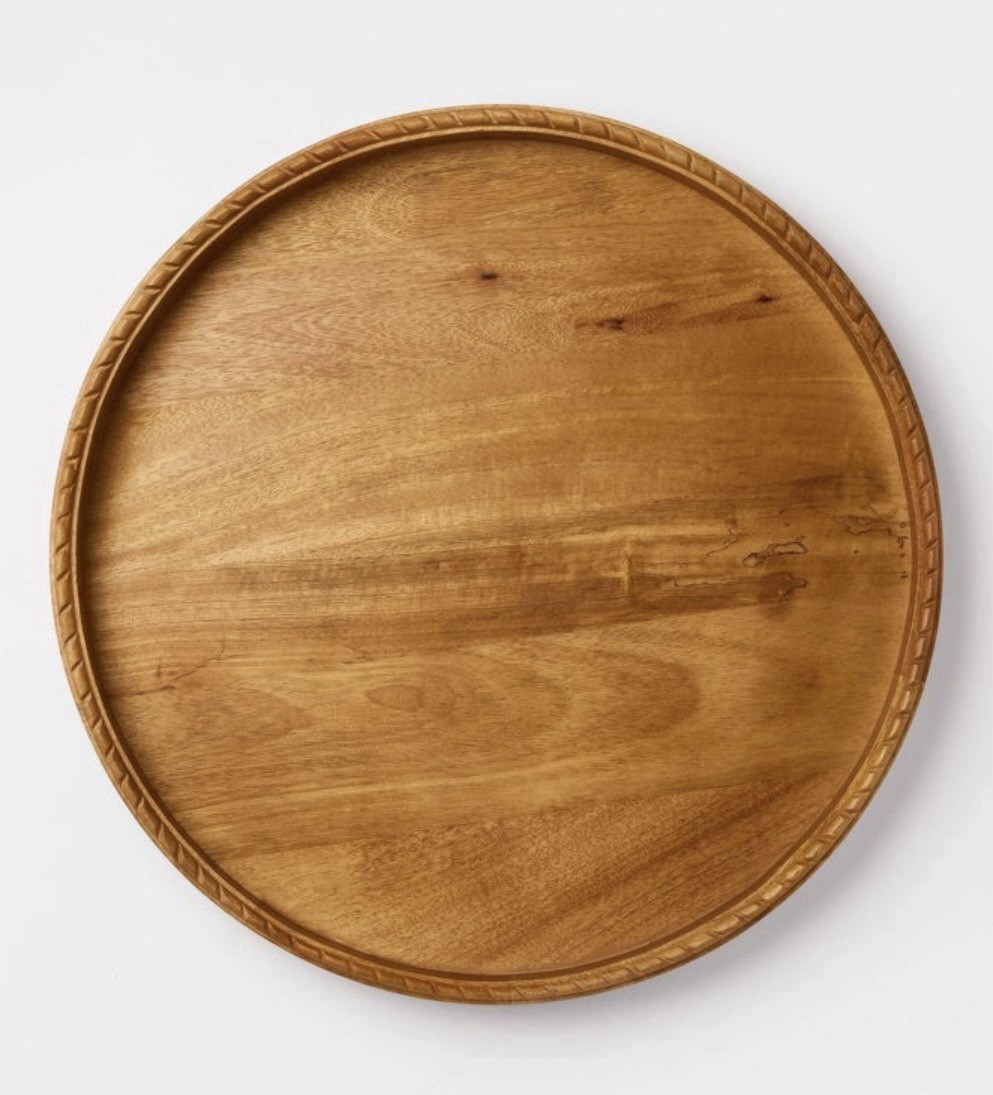 Threshold ROUND WOOD TRAY Design STUDIO MCGEE Groove BRAIDED RAISED EDGE Brown
