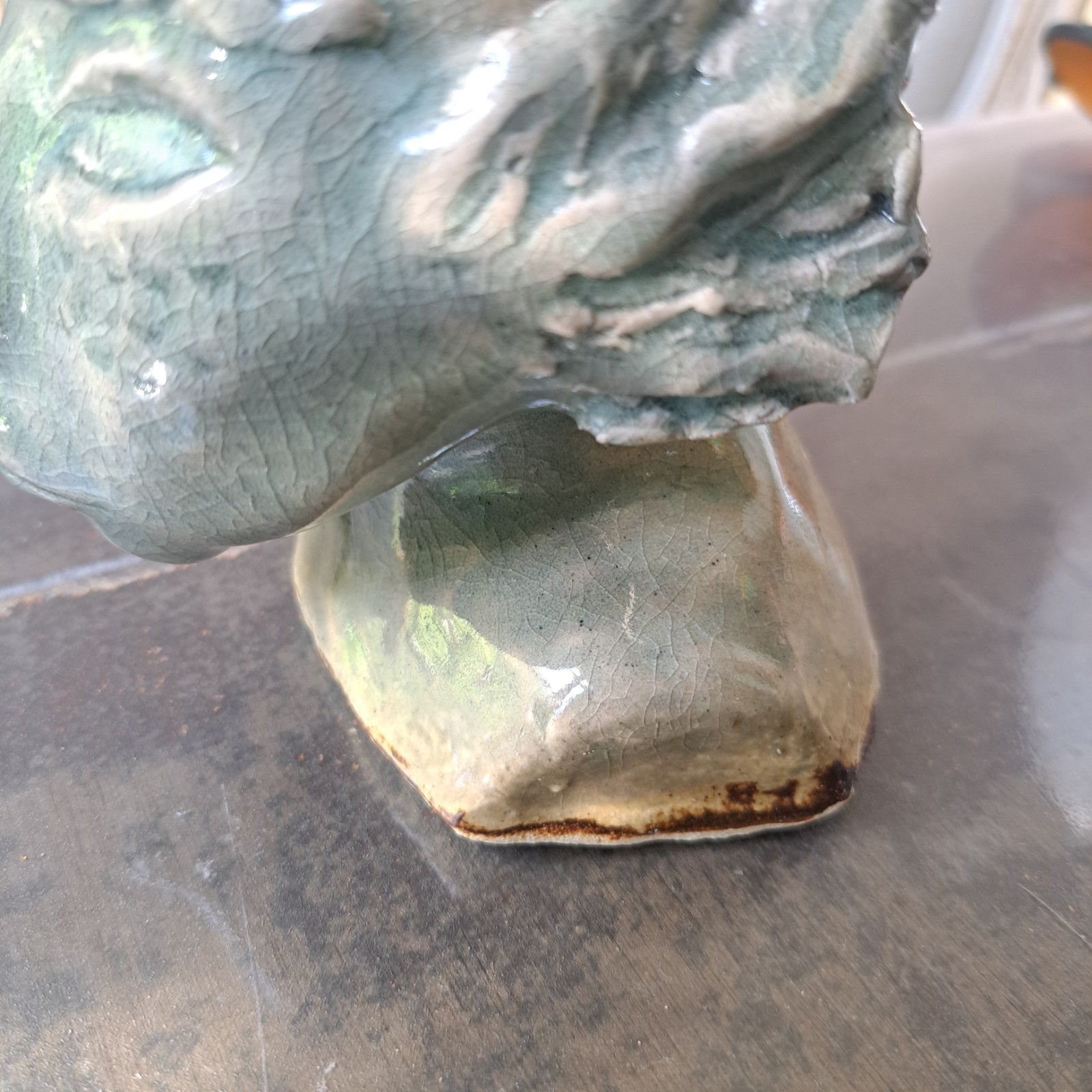 Green Alien Bust Studio Pottery Handmade Clay Figurine Statue Sculpture 4″x4″