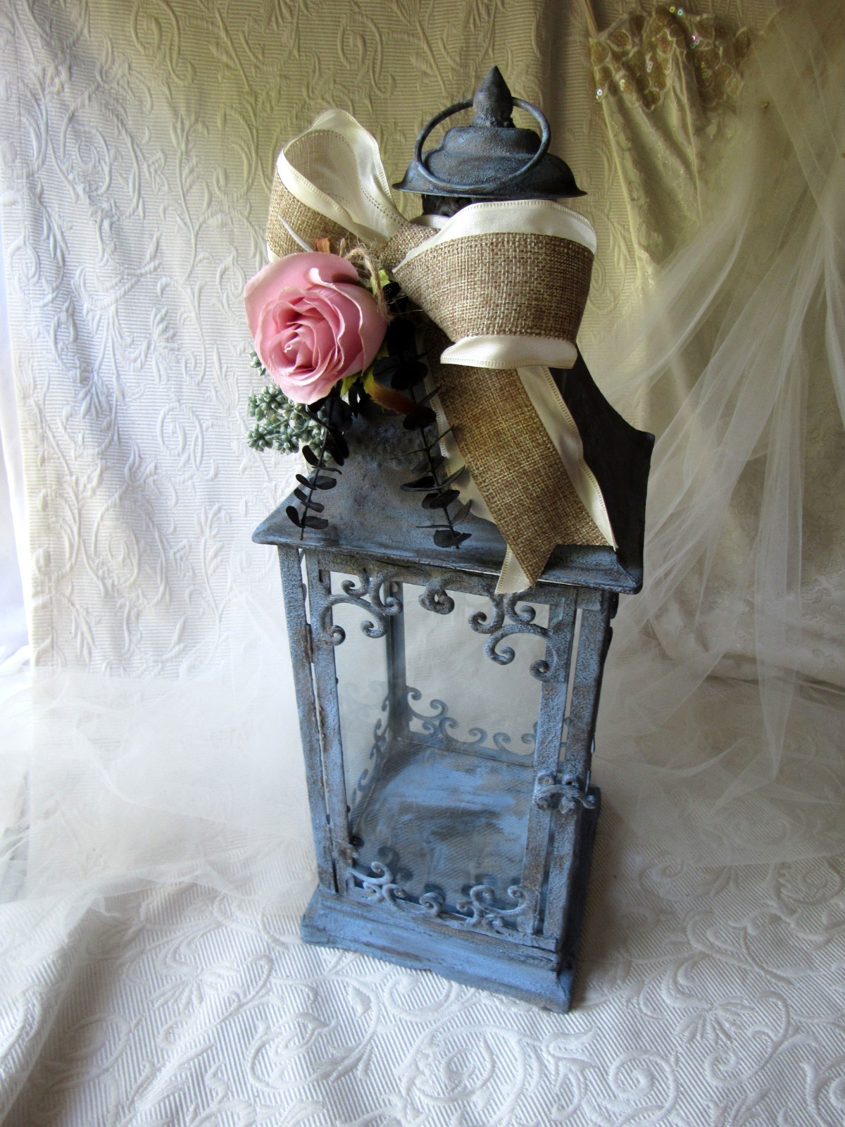 Cottage Blue Candle Lantern,French Blue,Shabby,Farmhouse,Events,Centerpiece,20.5