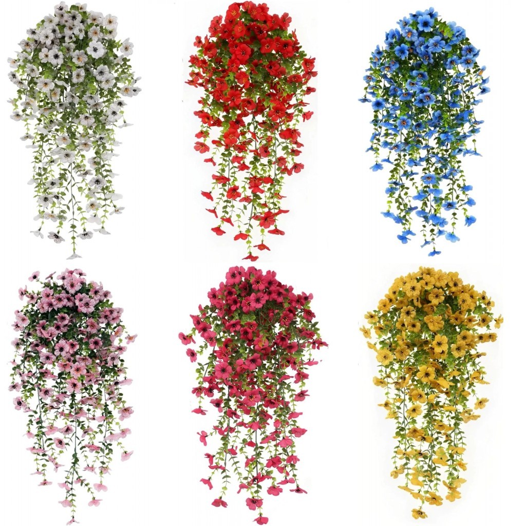 4Pcs Artificial Flowers, Plastic Plants for Outdoor Indoor Hanging Decoration