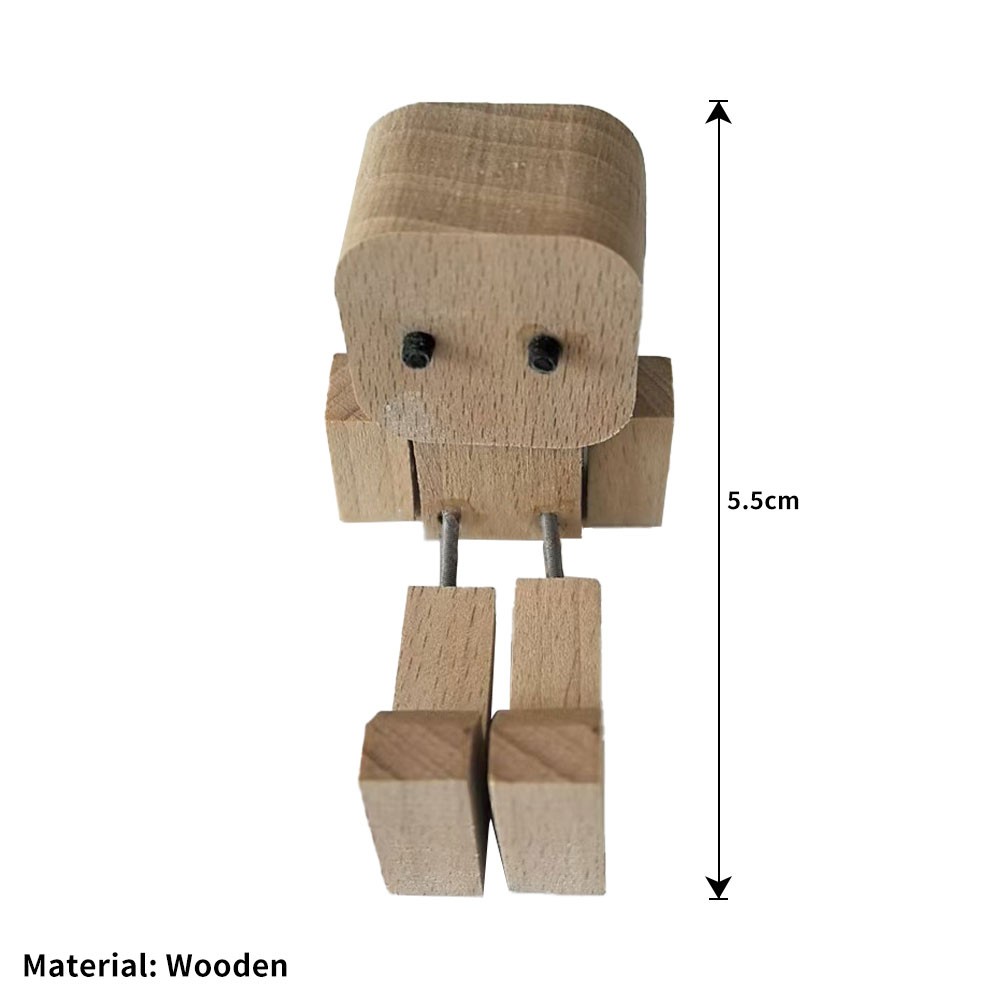 Wooden Man Figurine Shaking Wooden Man Figure Decoration Desktop KU