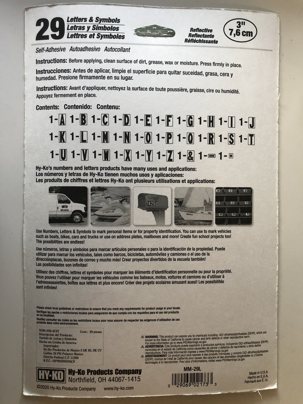 HY-KO MM-29L Reflective Self-Adhesive Letter, 3-1/4 Inh, Black/Silver