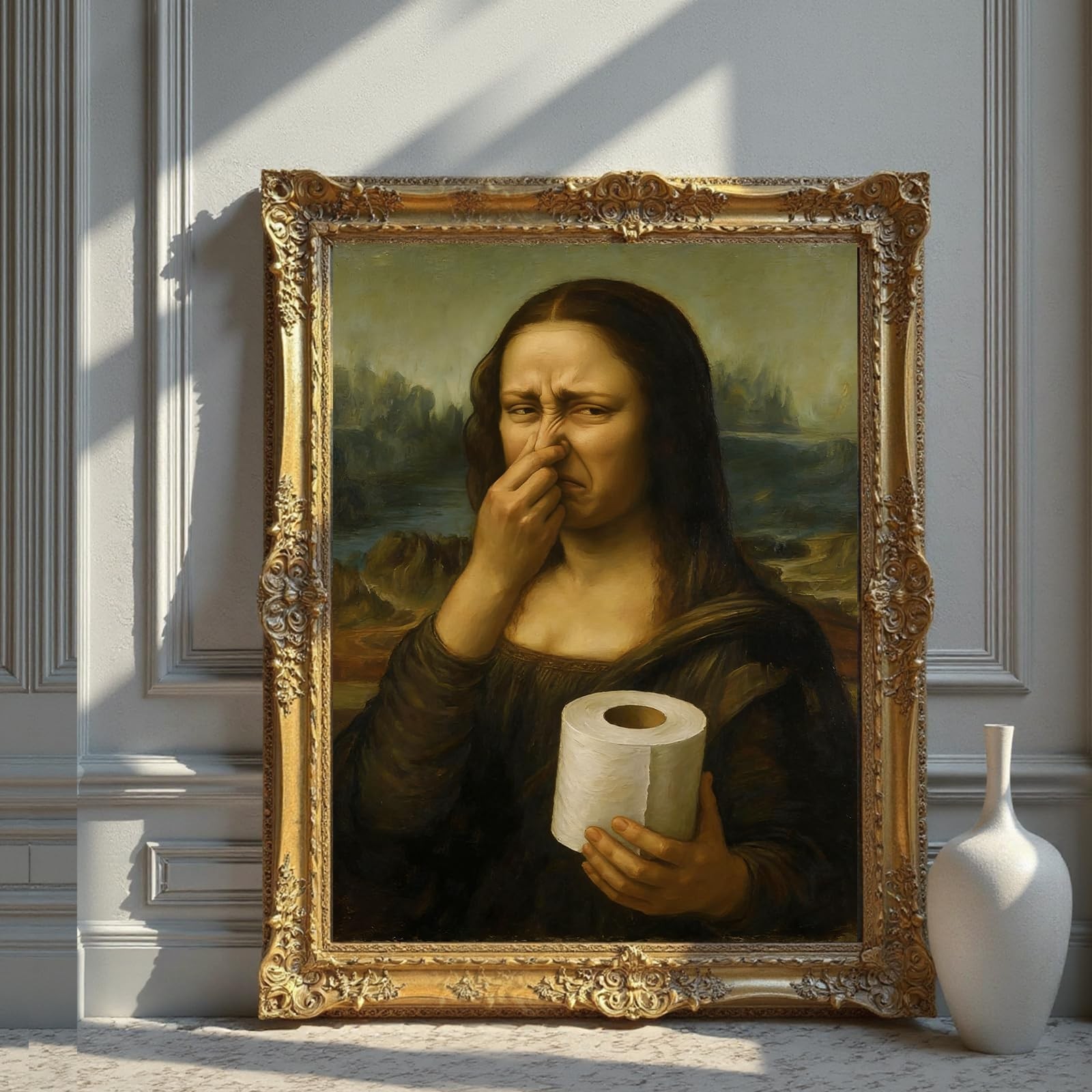 CozyNuukee Mona Lisa Bathroom Art Holding Her Nose, Mona Lisa Poster, Pinching