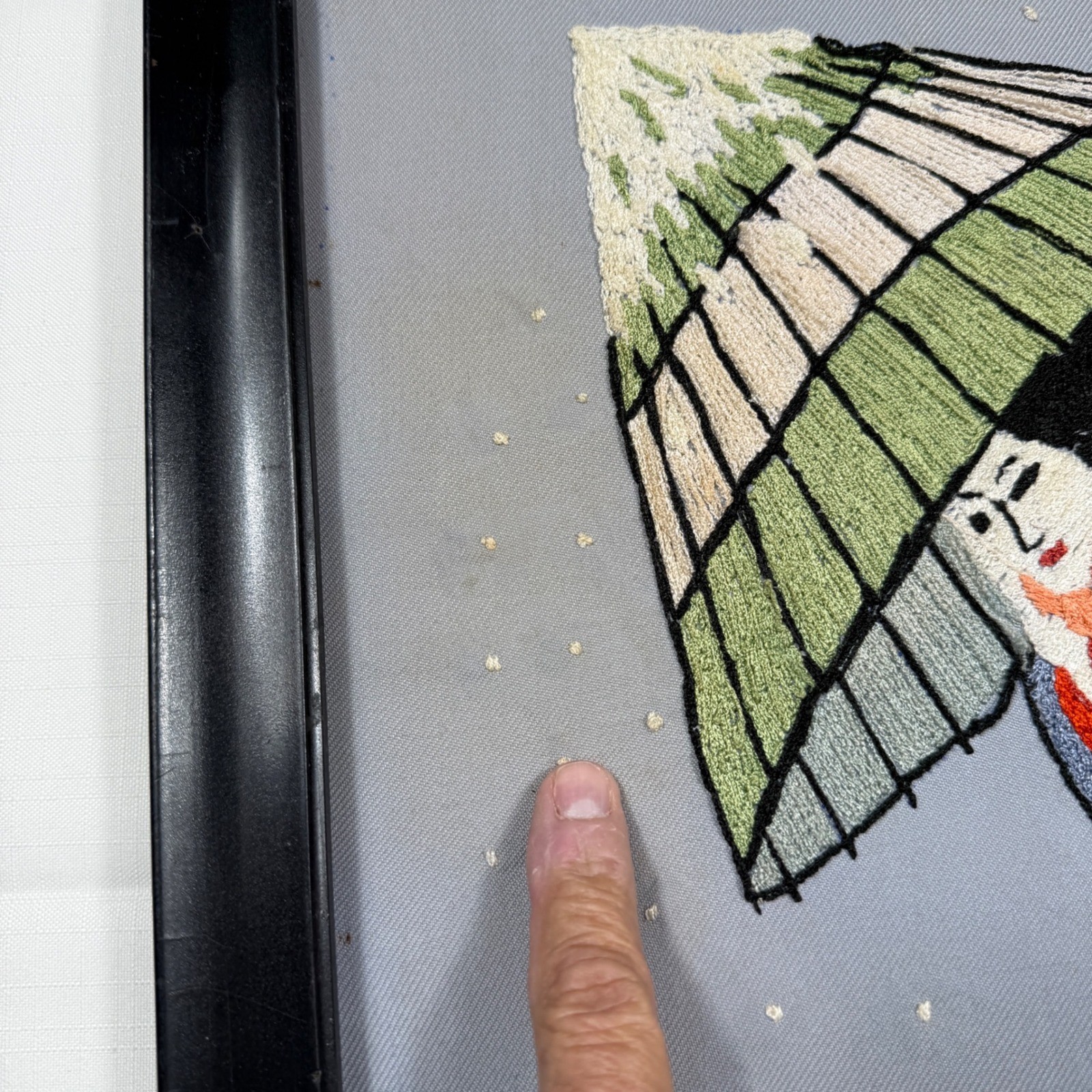 Vintage Asian Japanese Hand Geisha Wall Art Crewel Kimono & Wagasa *see pics**