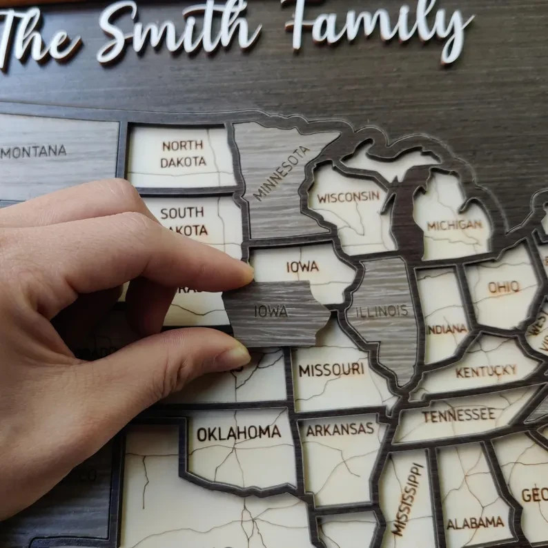 USA Travel Map Tracker Retirement Gift 50 States Wooden Puzzle RV Map