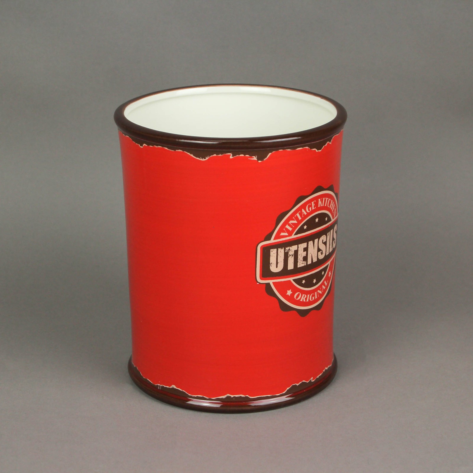 Antiqued Finish Ceramic Crock Kitchen Utensil Holder 8 Inches High