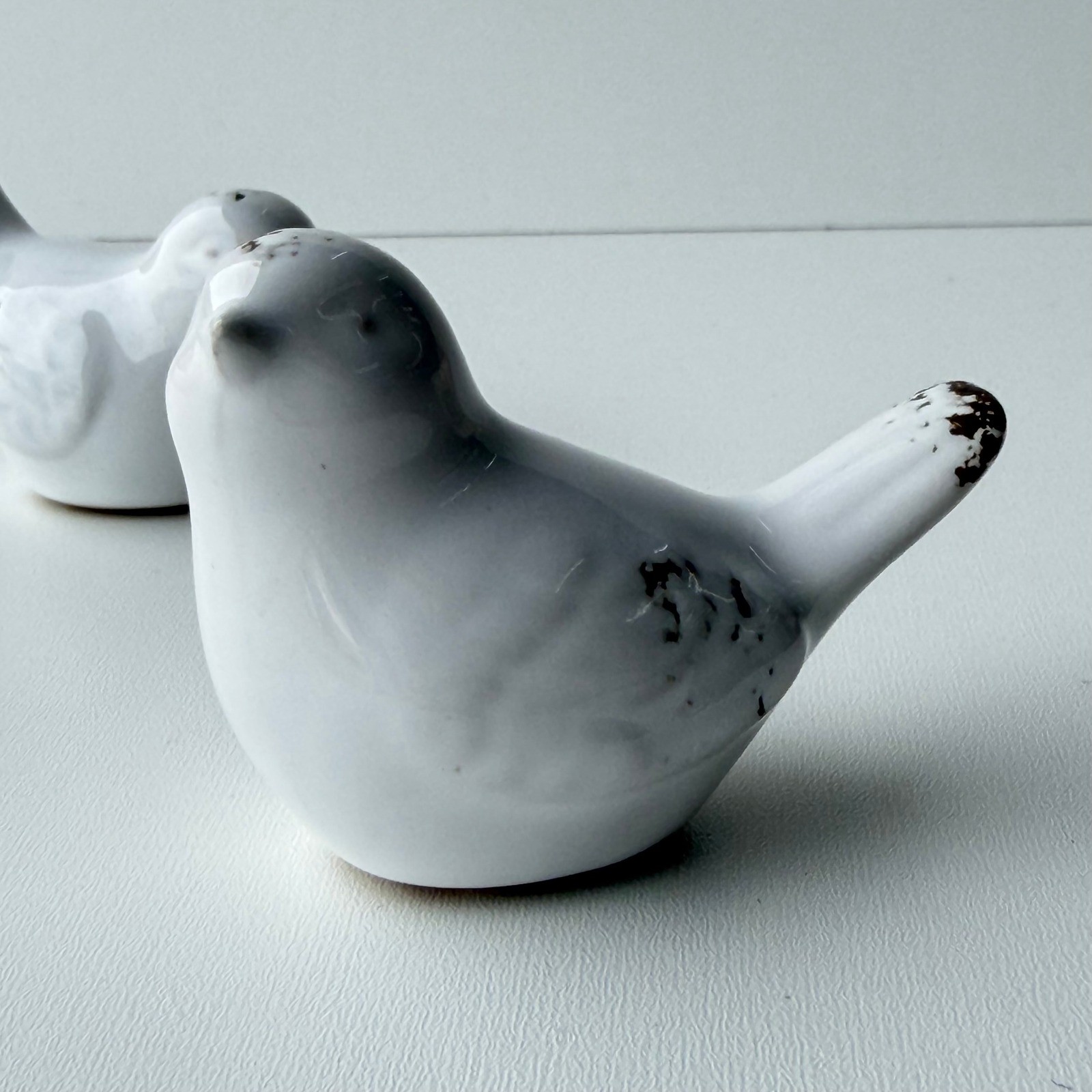 Vintage Ceramic Bird Figurines Set of 2 White Rustic Farmhouse Art Deco Cottage